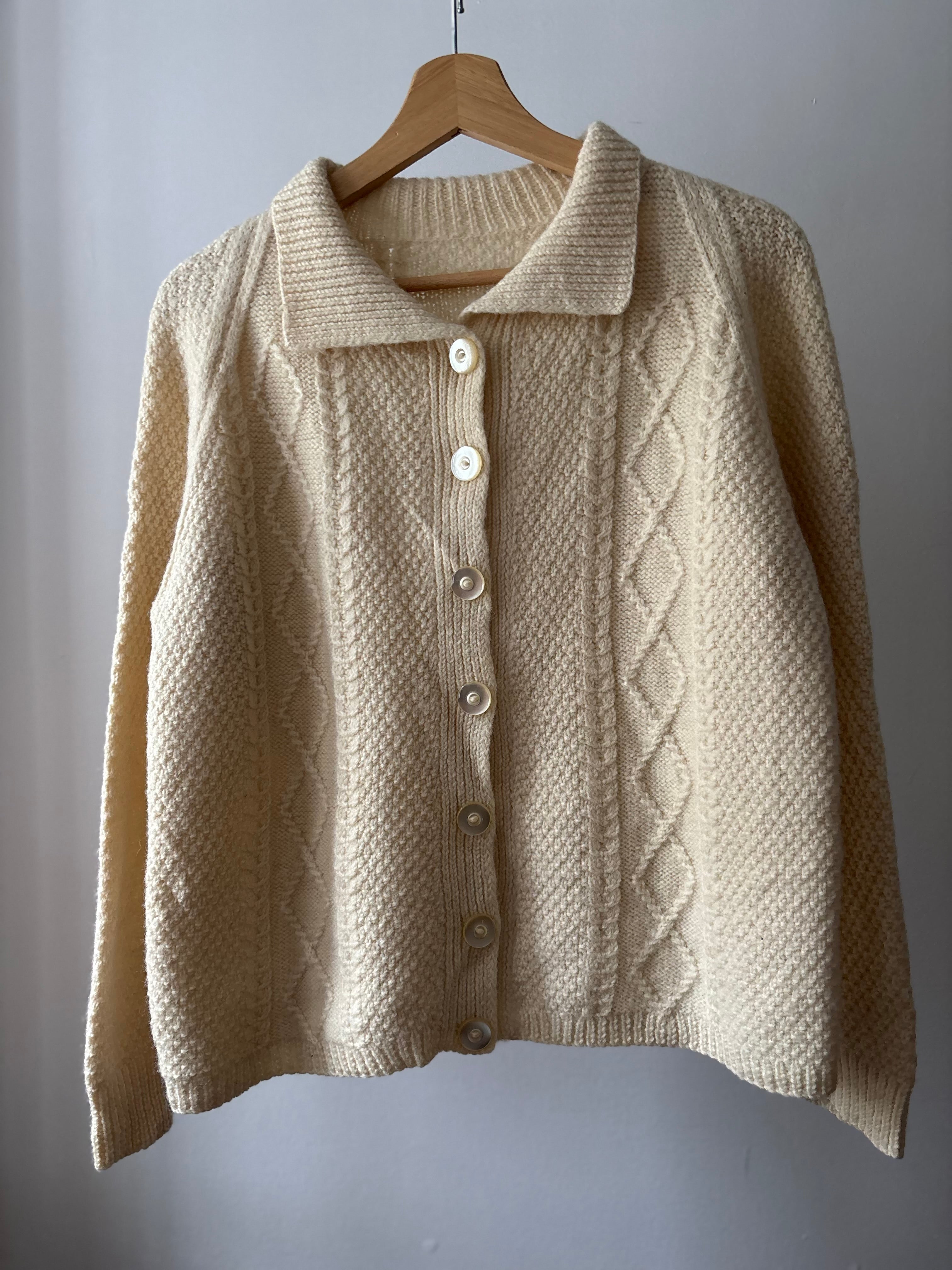 Vintage Handknit Boxy Pure Wool Cable knit Cardigan