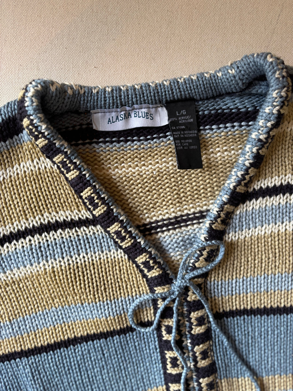 1990s Earth Tone Striped Knit with Cut Outs & Tie