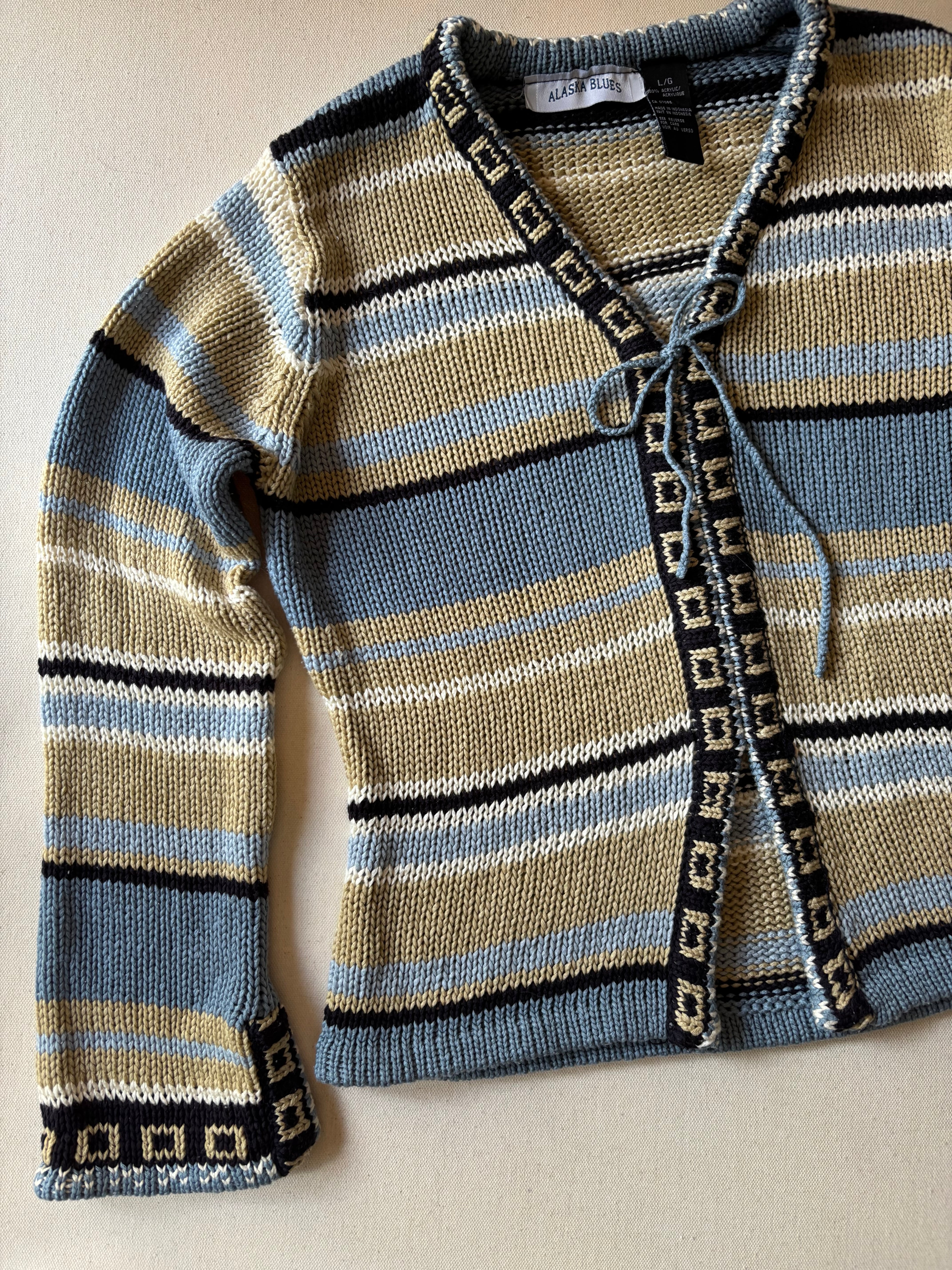 1990s Earth Tone Striped Knit with Cut Outs & Tie