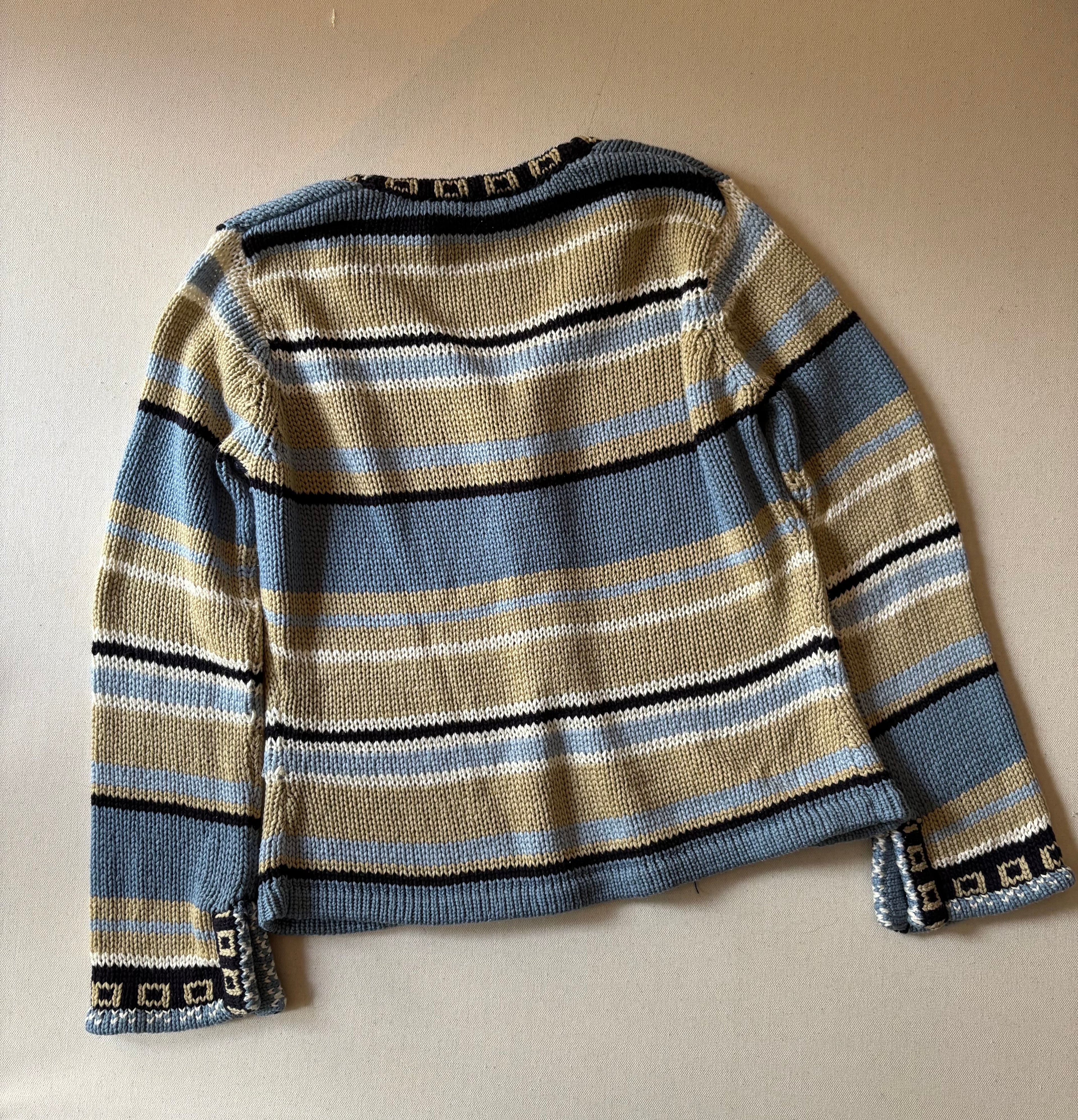 1990s Earth Tone Striped Knit with Cut Outs & Tie