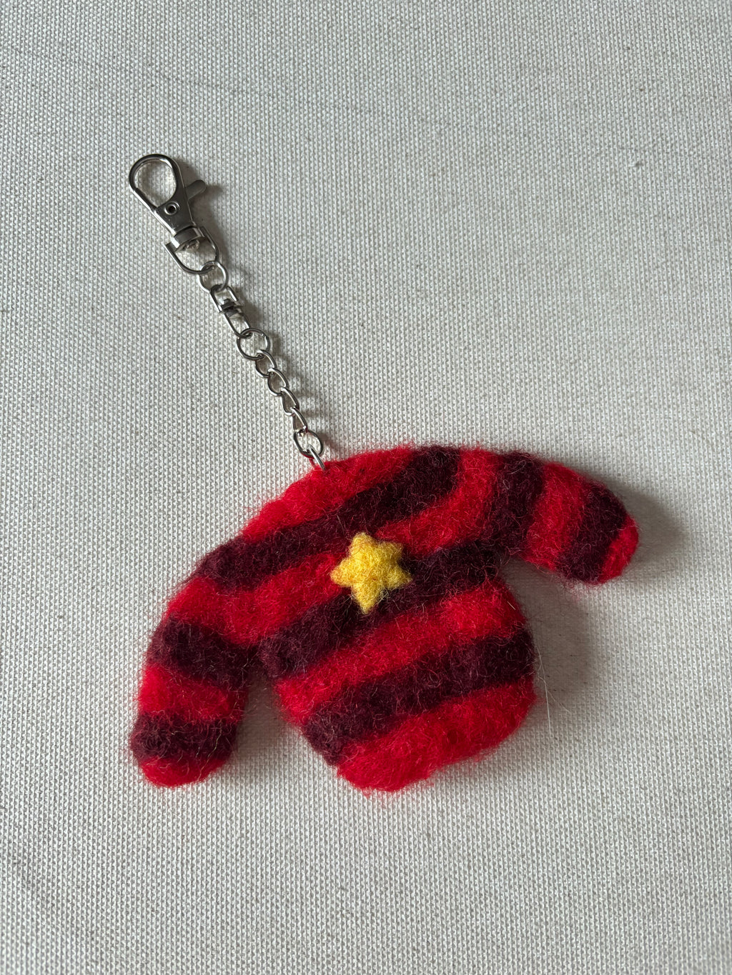 Felted Wool Red Striped Sweater Bag Charm