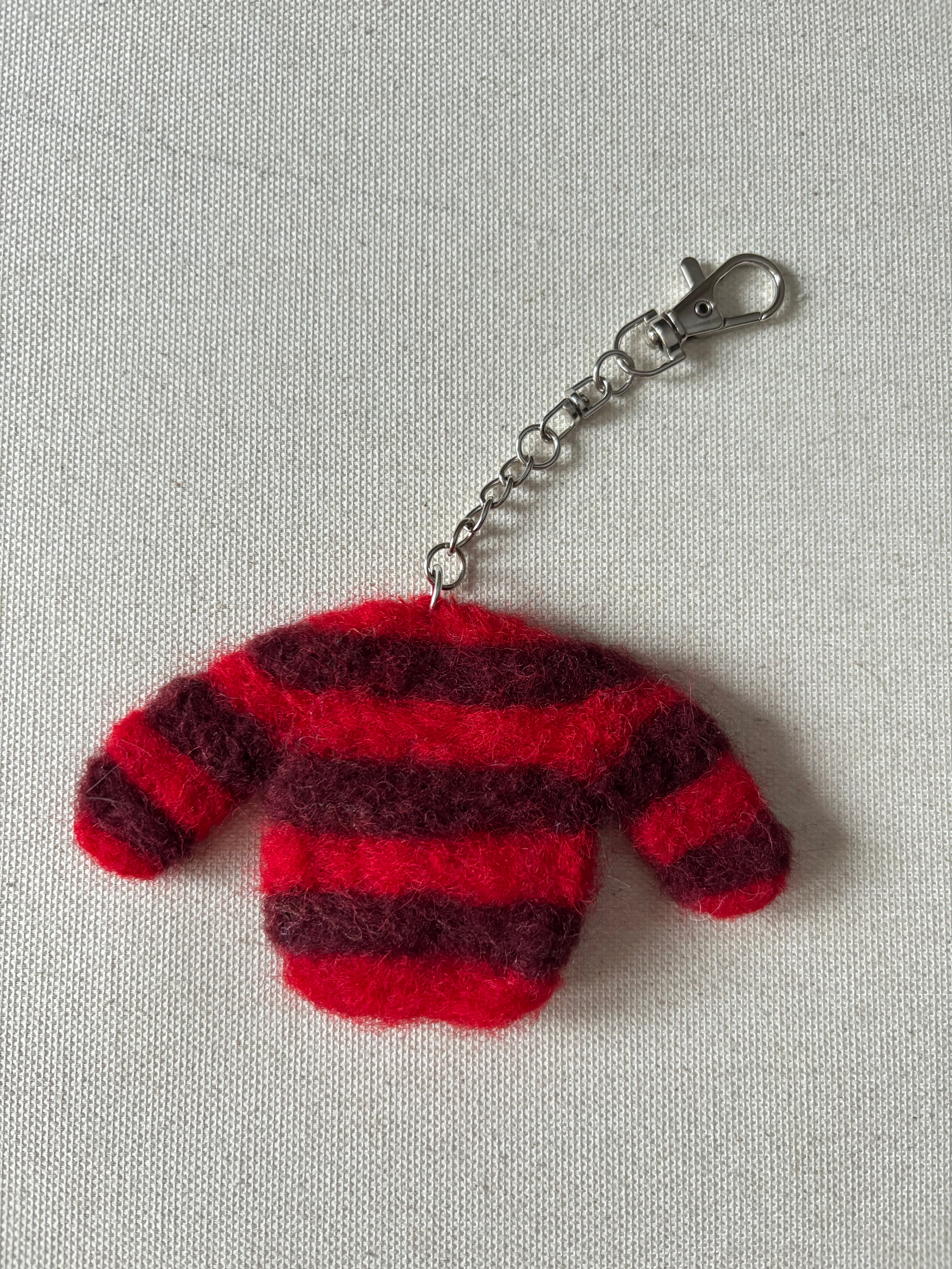 Felted Wool Red Striped Sweater Bag Charm