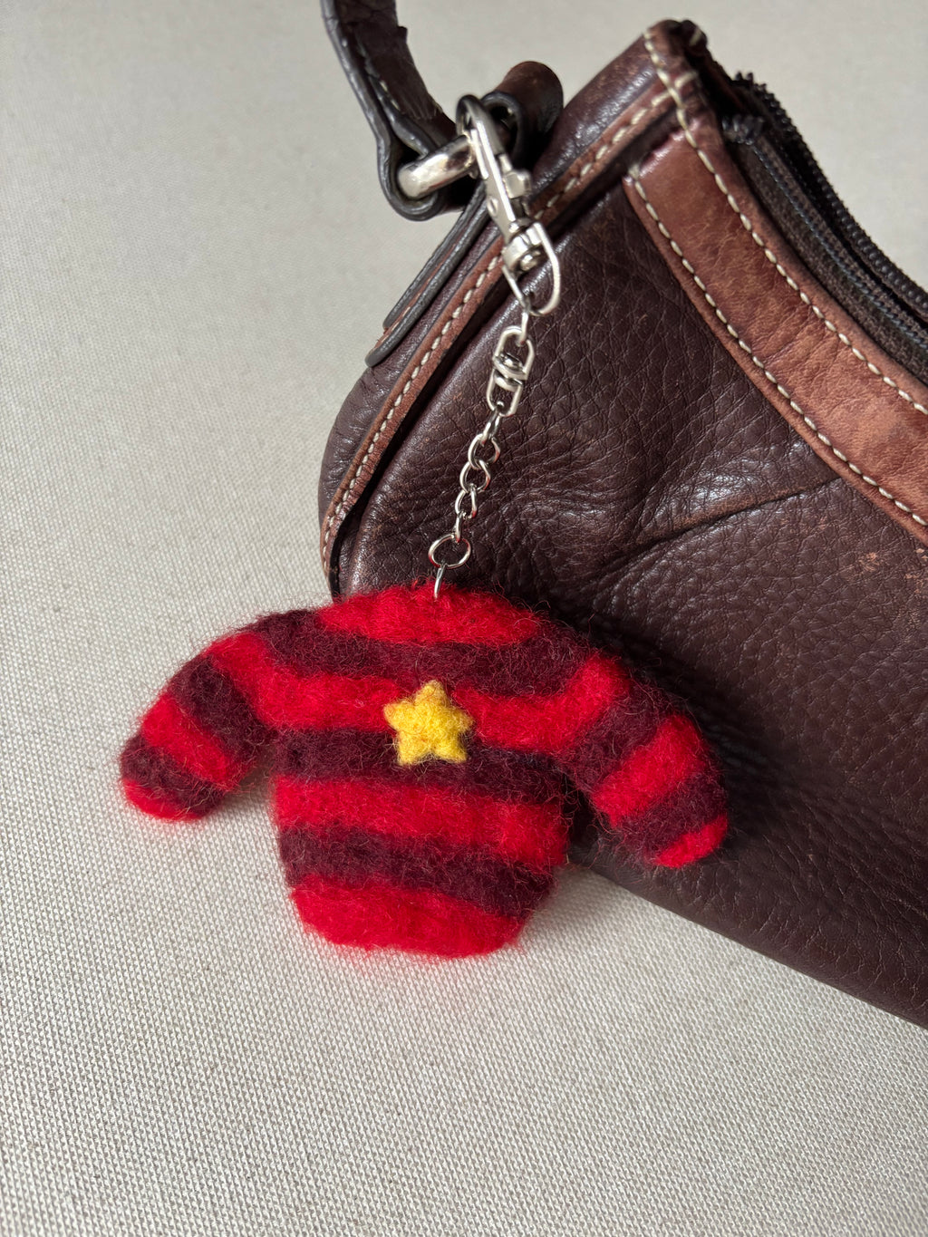 Felted Wool Red Striped Sweater Bag Charm