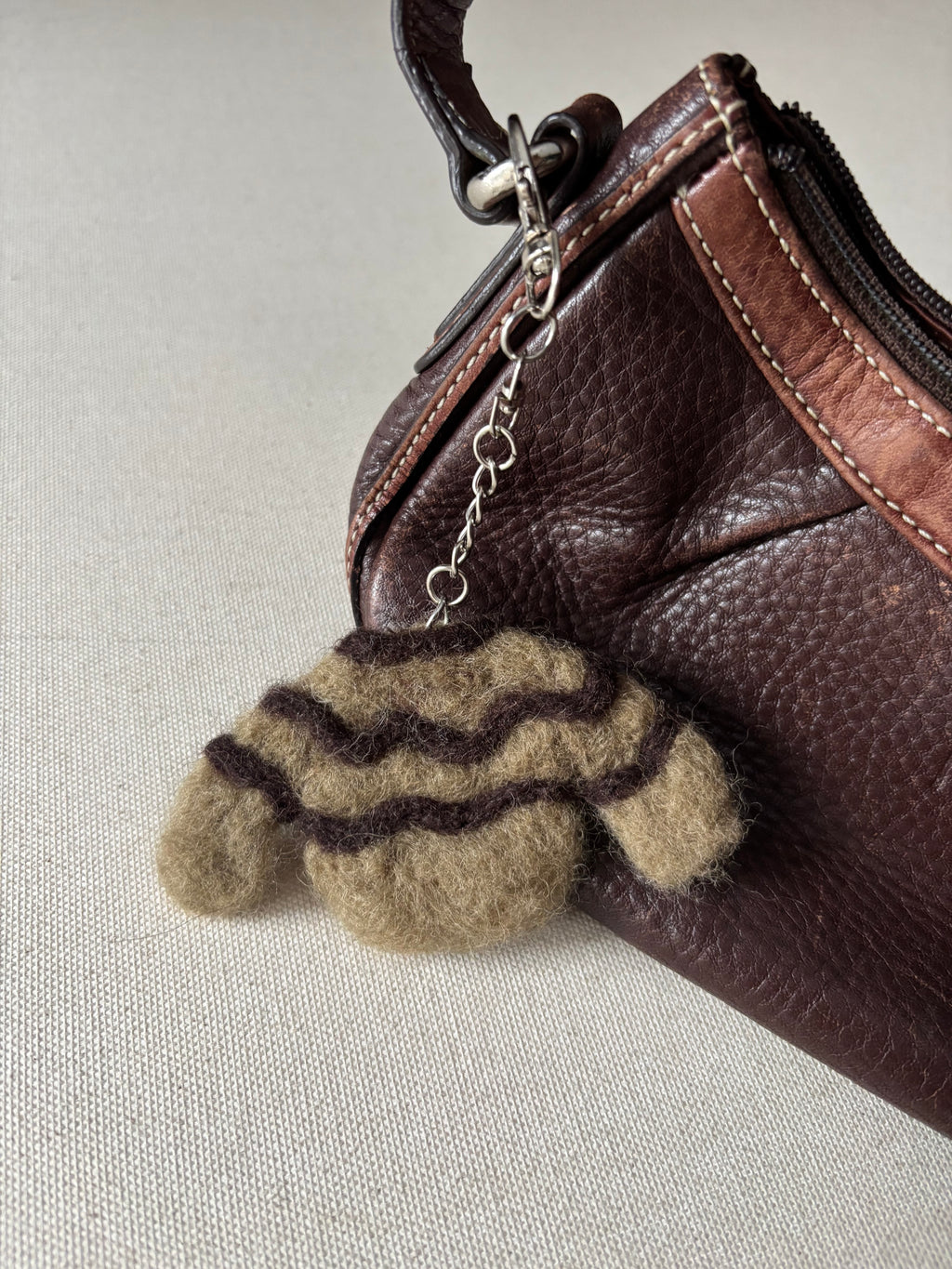 Felted Wool Neutral Wavy Striped Sweater Bag Charm