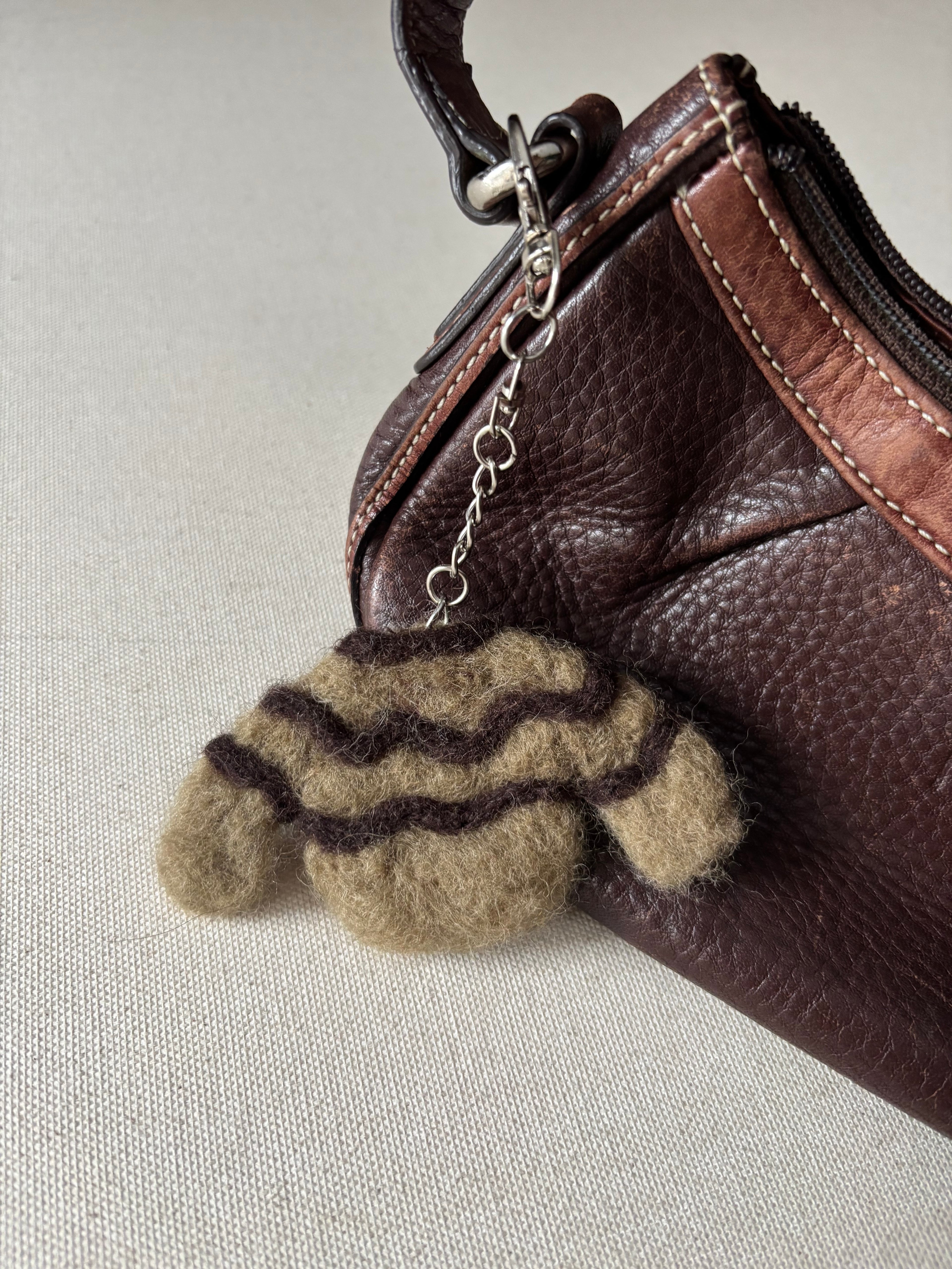 Felted Wool Neutral Wavy Striped Sweater Bag Charm