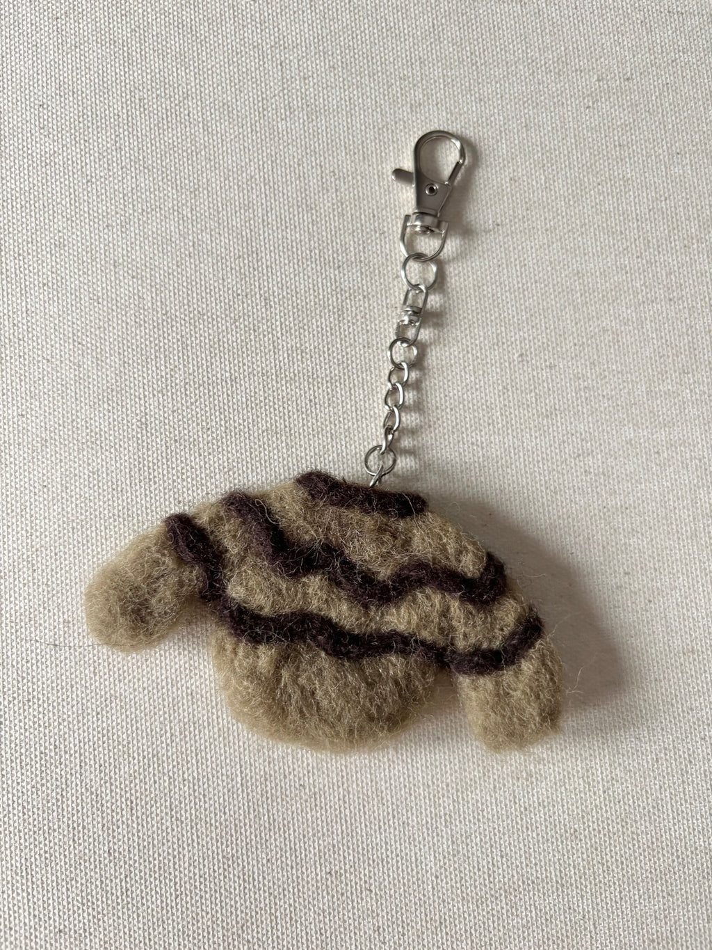 Felted Wool Neutral Wavy Striped Sweater Bag Charm