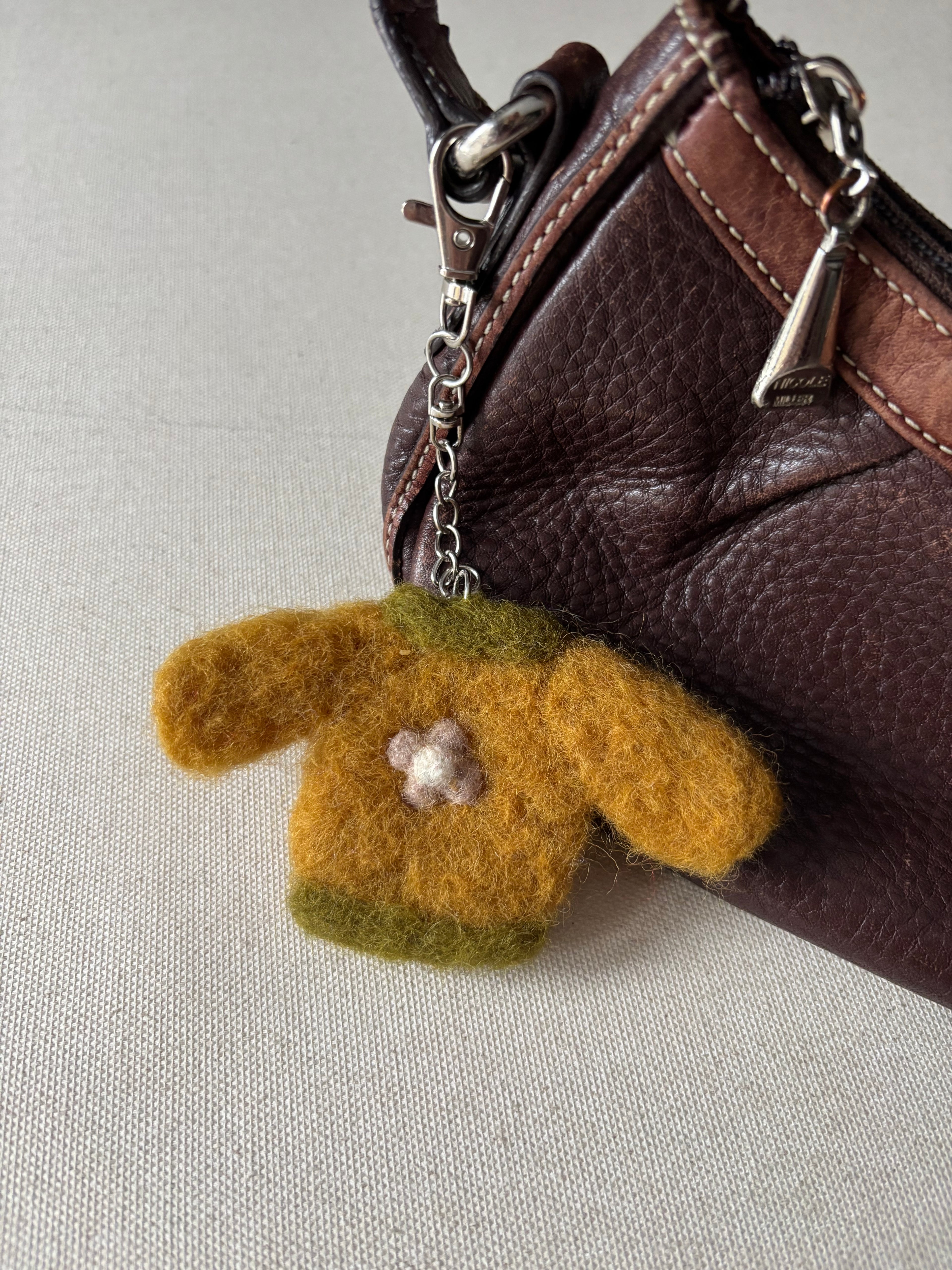 Felted Wool Yellow Floral Sweater Bag Charm