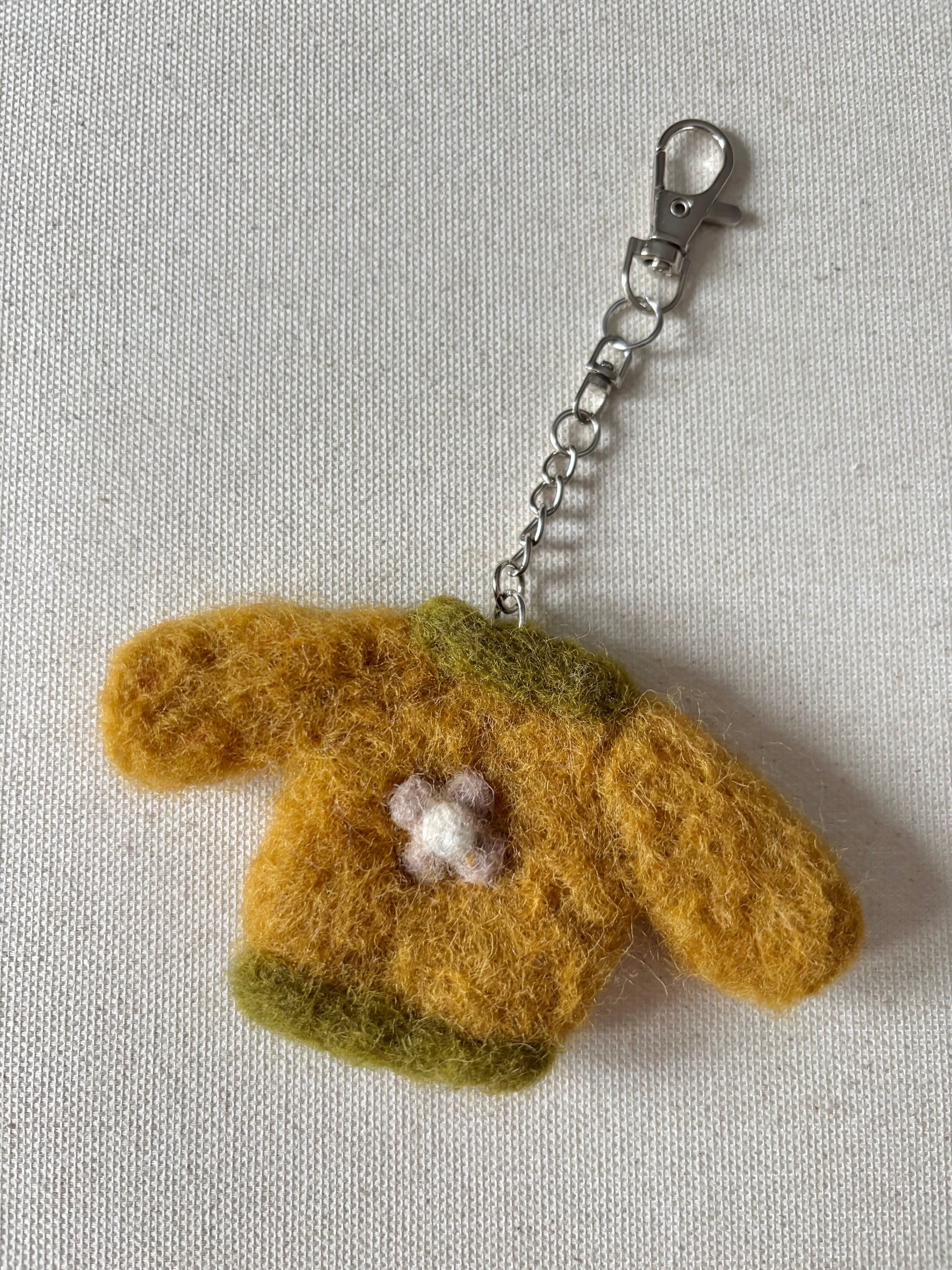 Felted Wool Yellow Floral Sweater Bag Charm