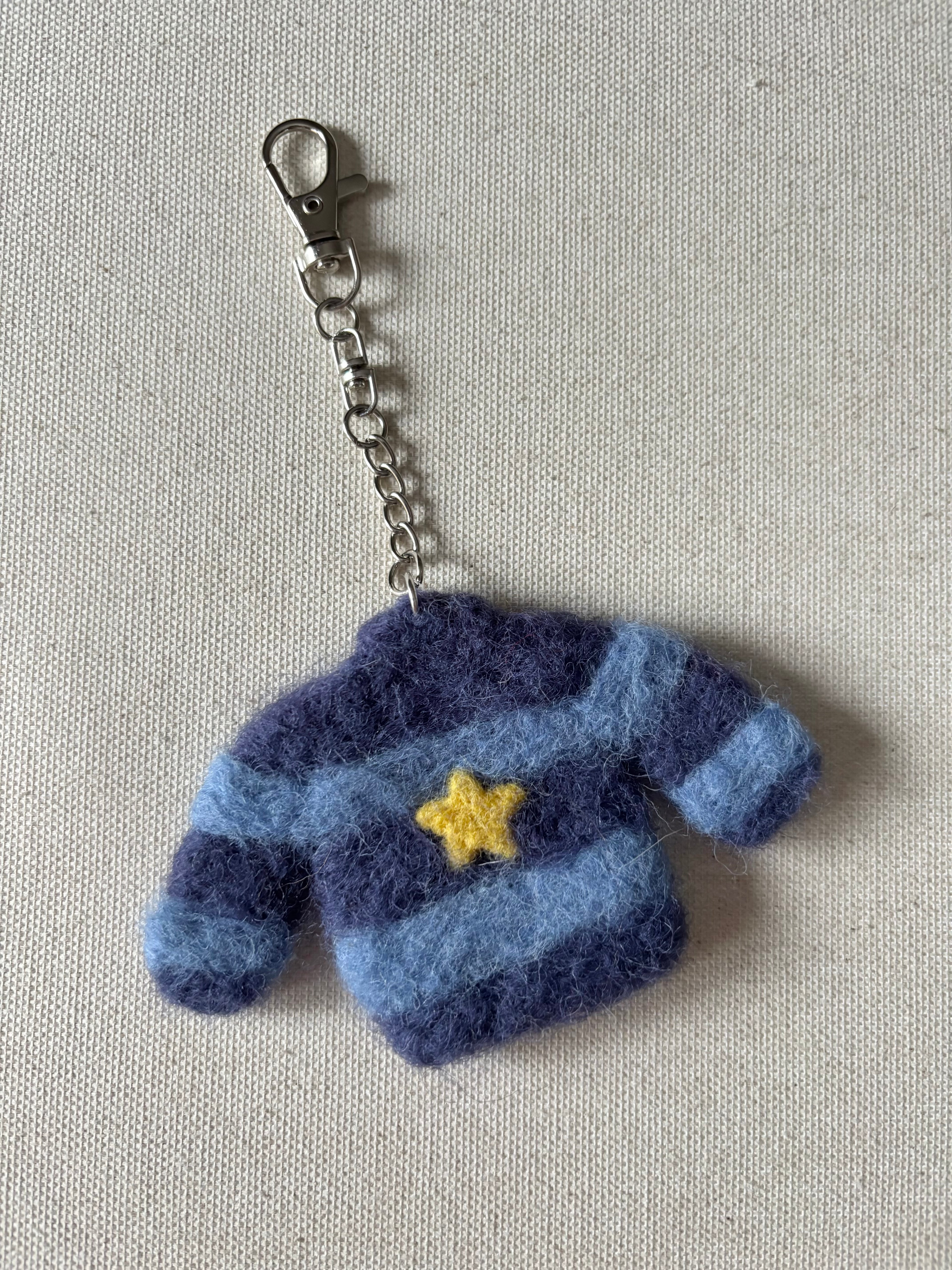 Felted Wool Blue Striped Sweater Bag Charm