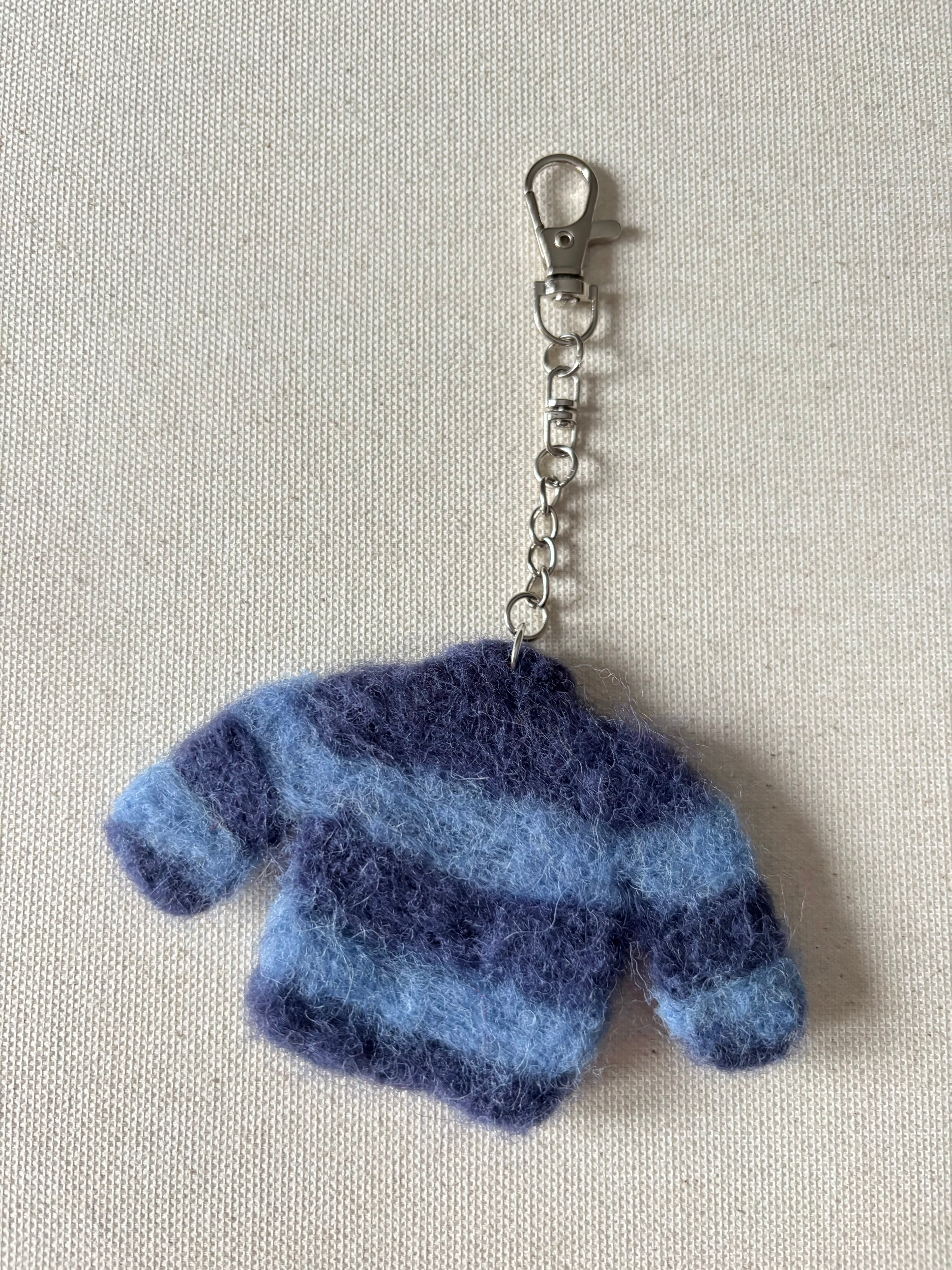 Felted Wool Blue Striped Sweater Bag Charm