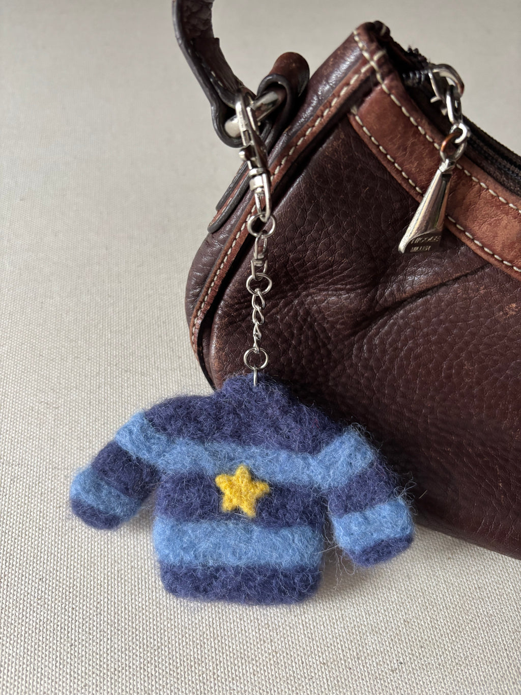 Felted Wool Blue Striped Sweater Bag Charm