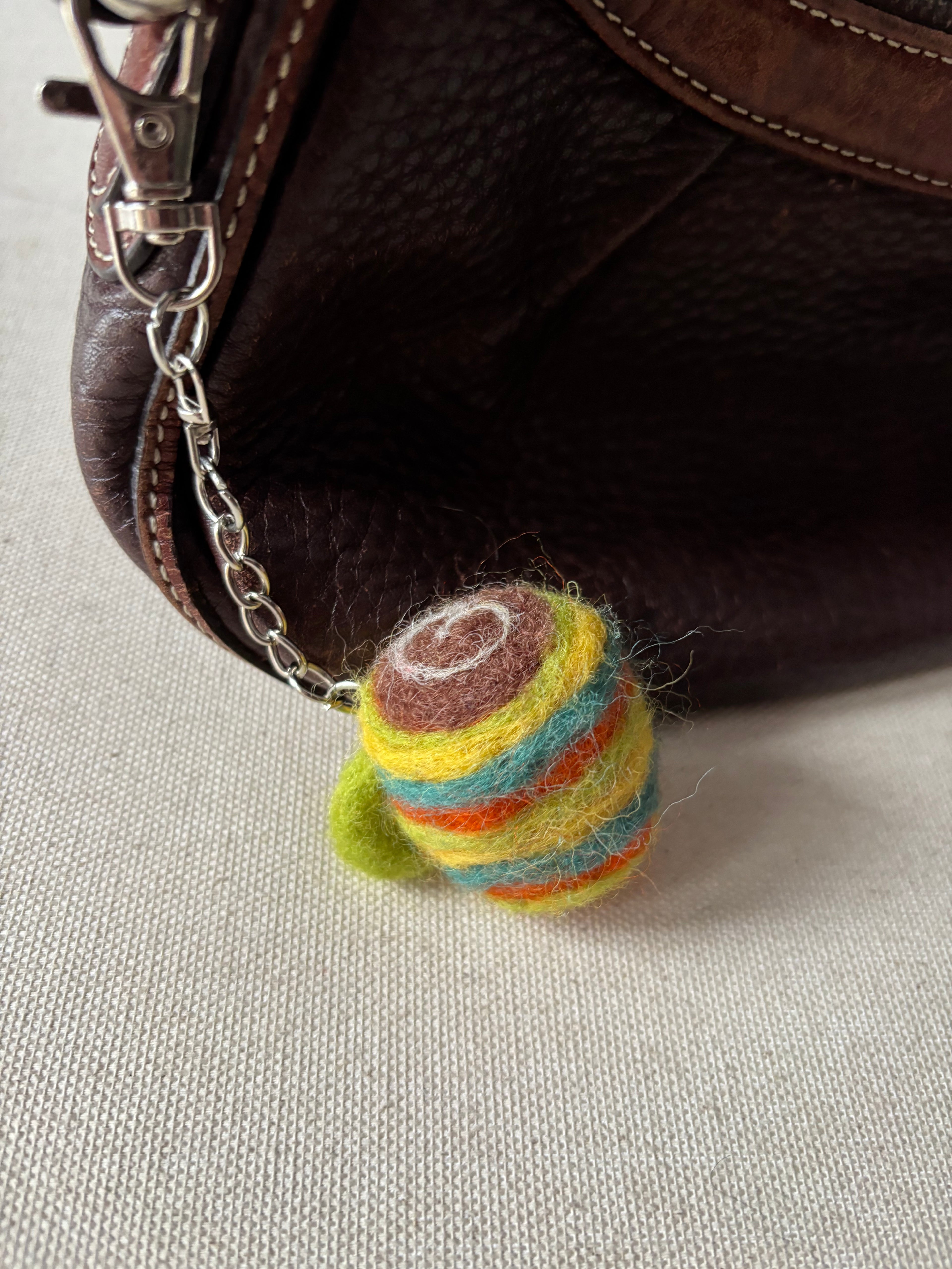 Felted Wool Striped Latté Bag Charm