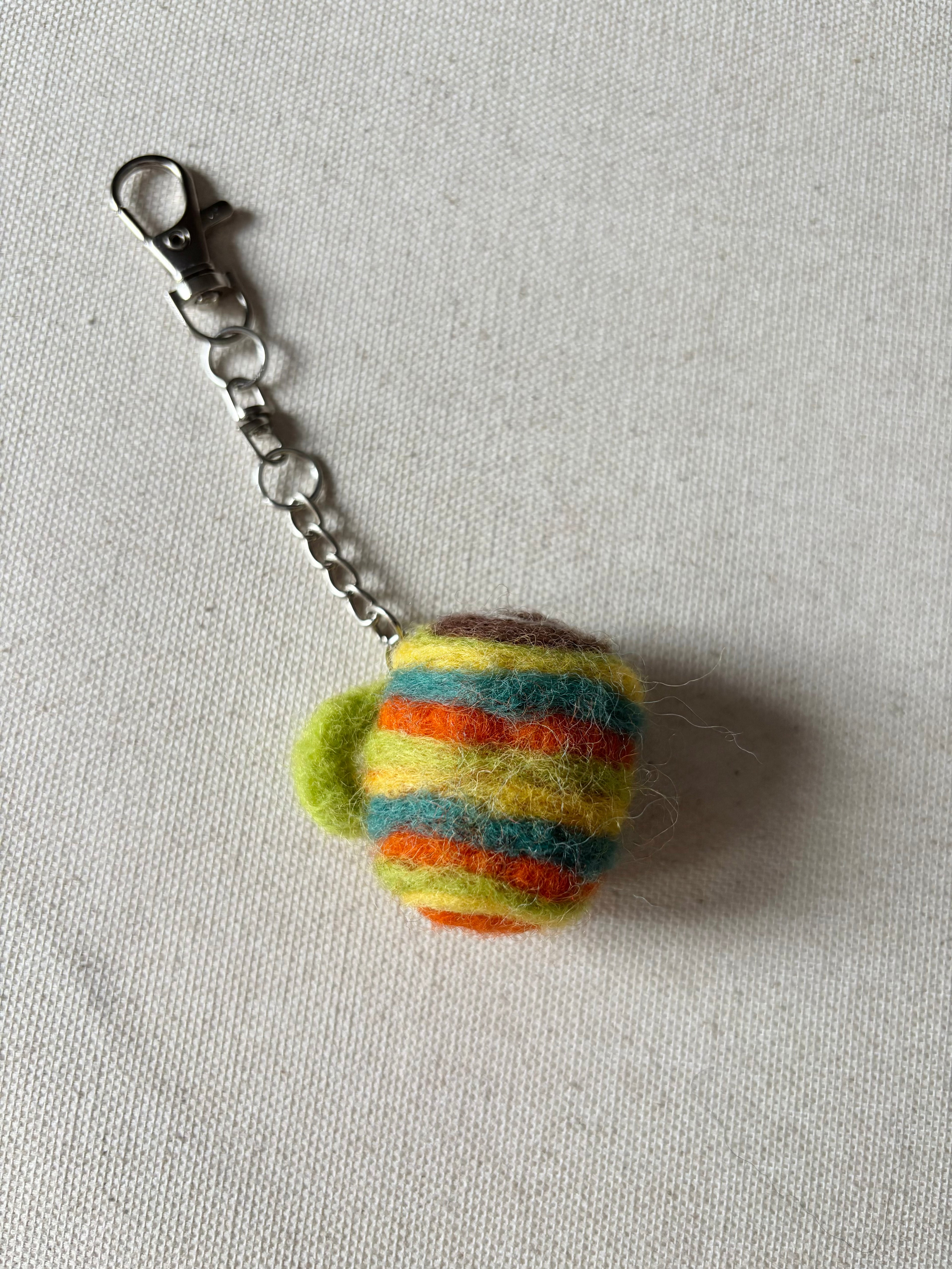 Felted Wool Striped Latté Bag Charm