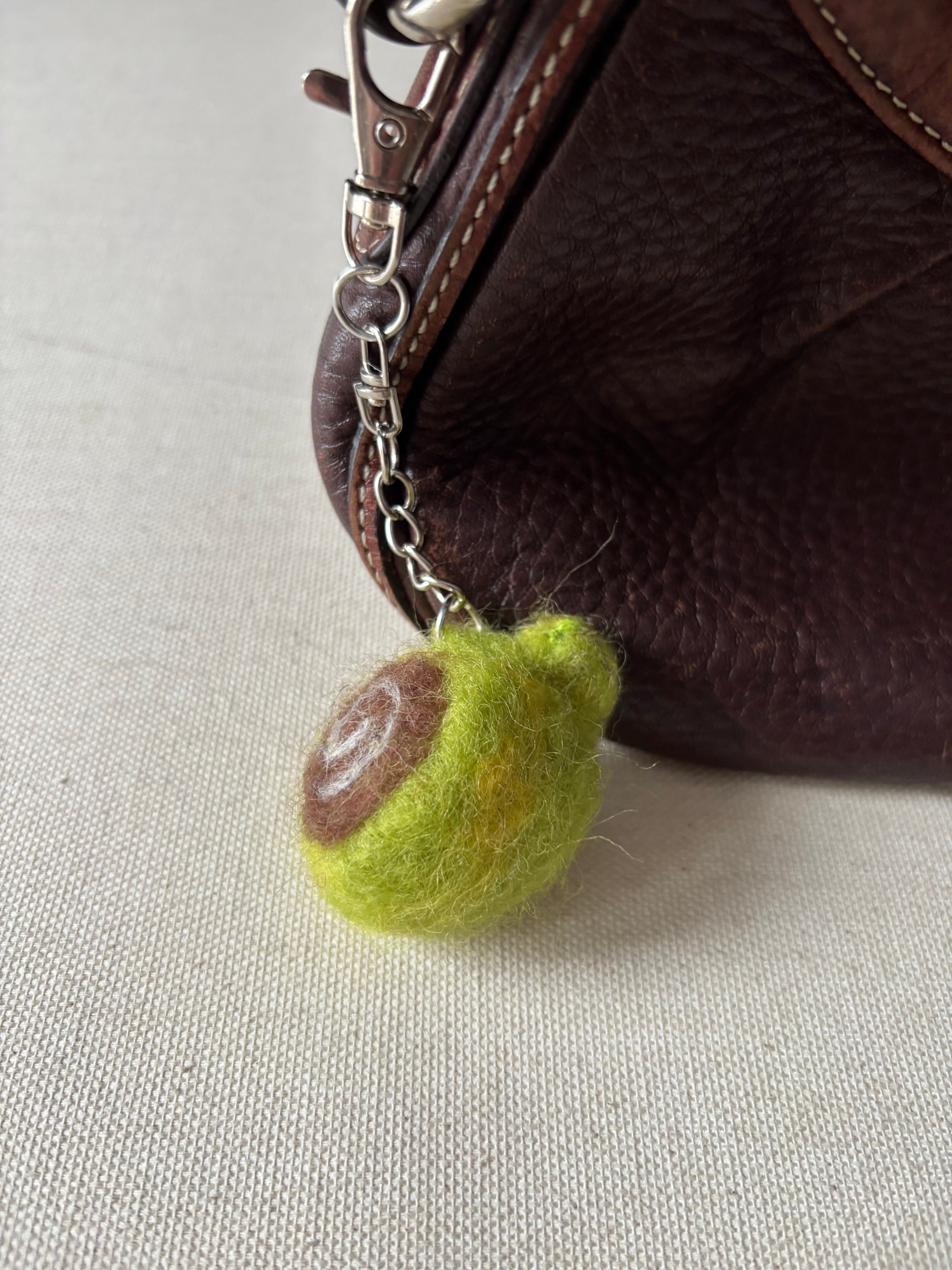 Felted Wool Green & Yellow Latté Bag Charm