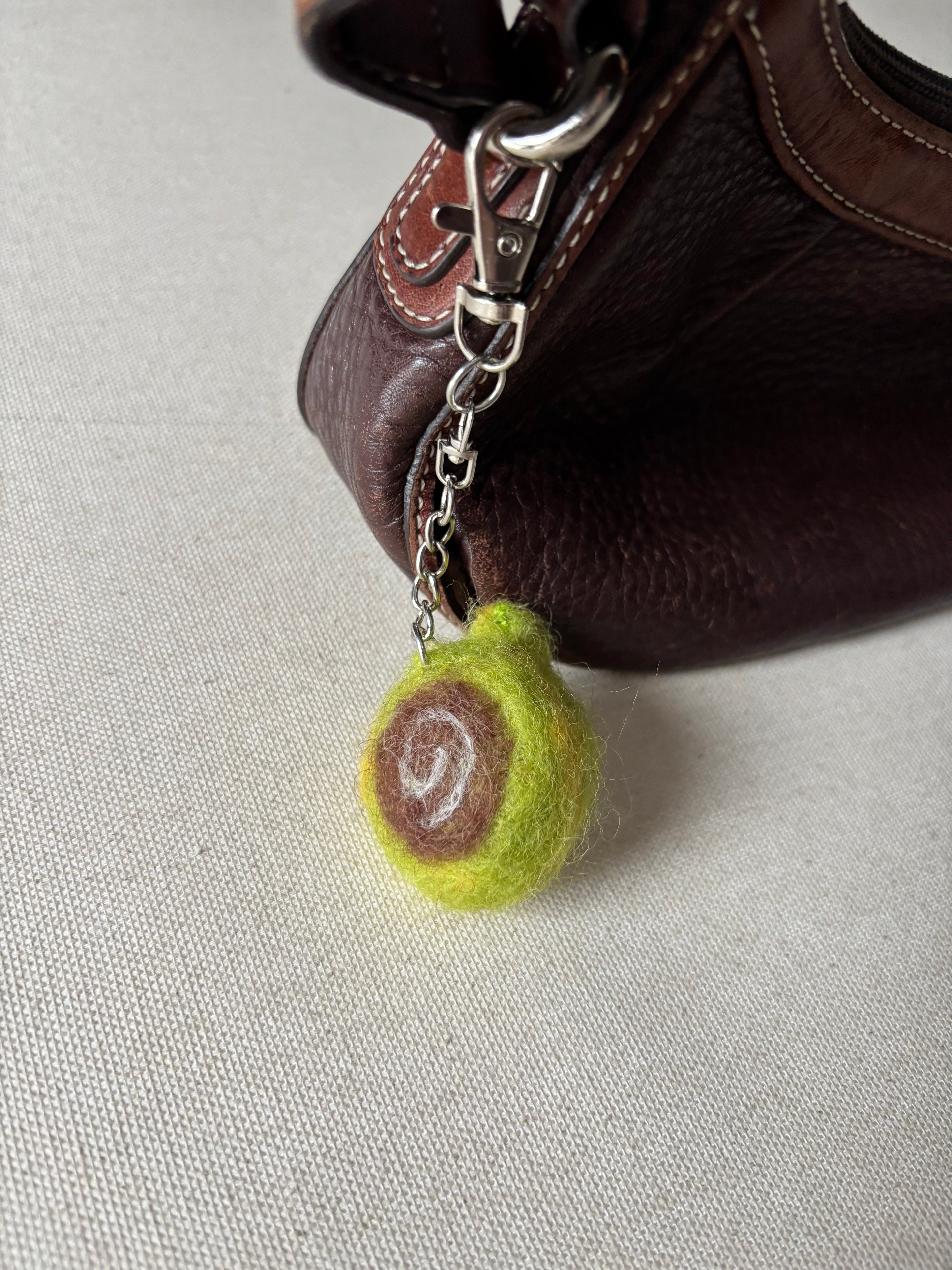 Felted Wool Green & Yellow Latté Bag Charm