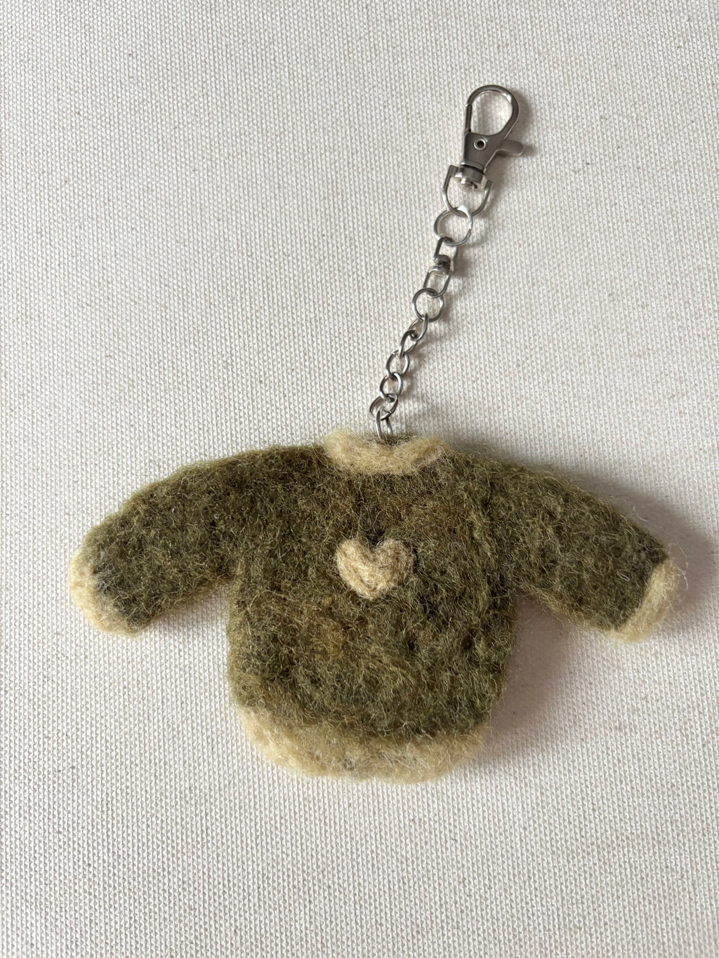 Felted Wool Green Heart Sweater Bag Charm