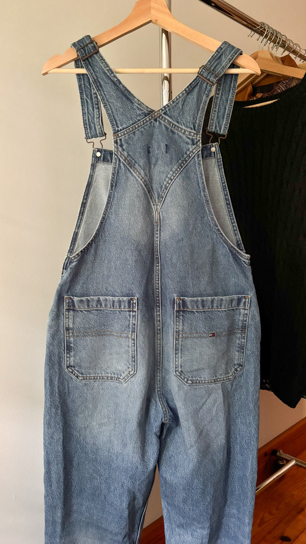 Tommy Jeans Midwash Overalls with Flag | Size 32"
