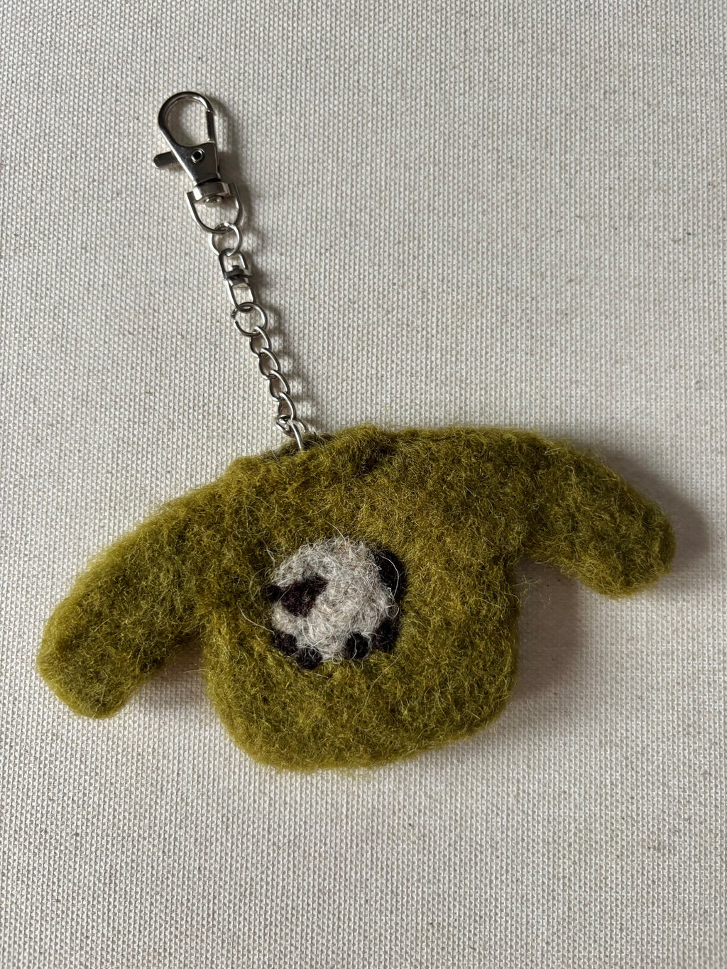 Felted Wool Green Sheep Sweater Bag Charm