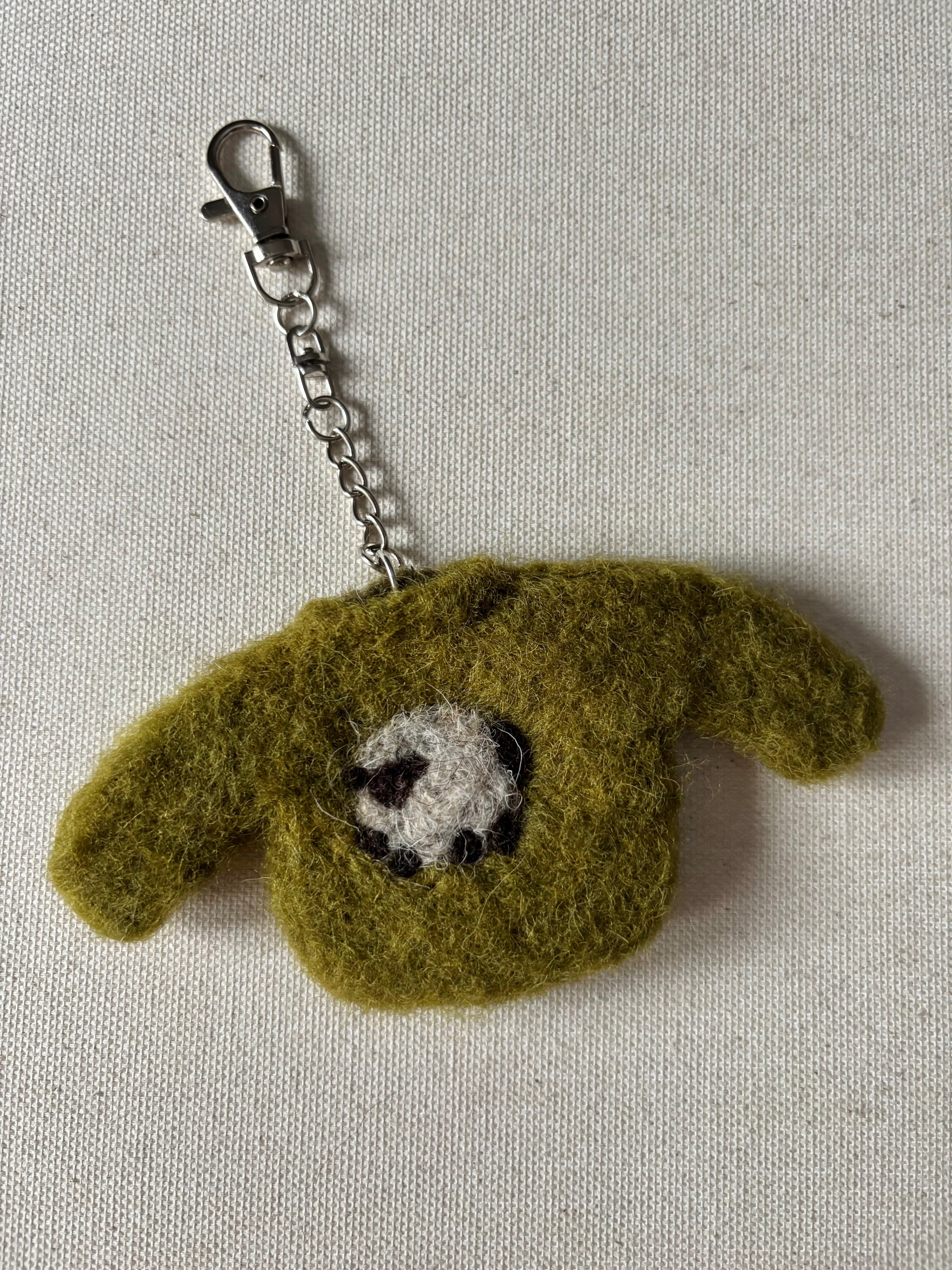 Felted Wool Green Sheep Sweater Bag Charm