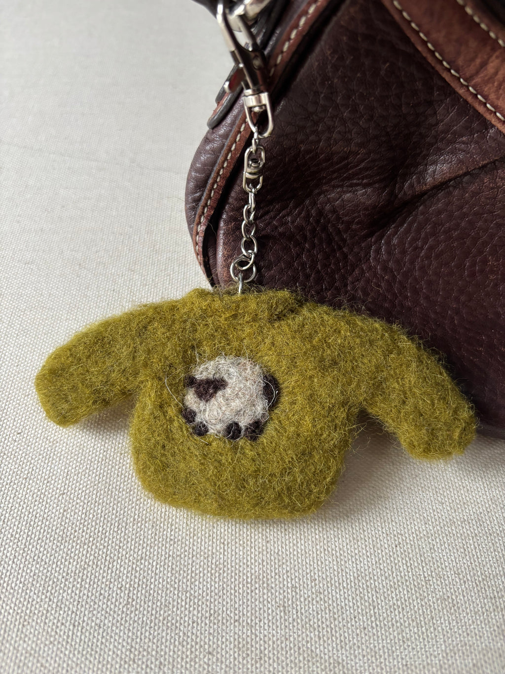 Felted Wool Green Sheep Sweater Bag Charm