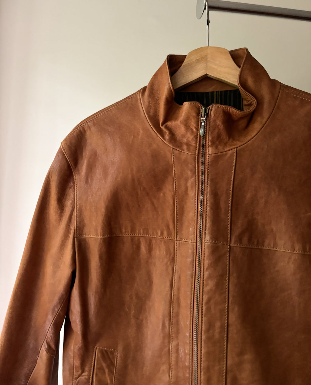Y2K Brown Italian Leather Jacket, made in Canada