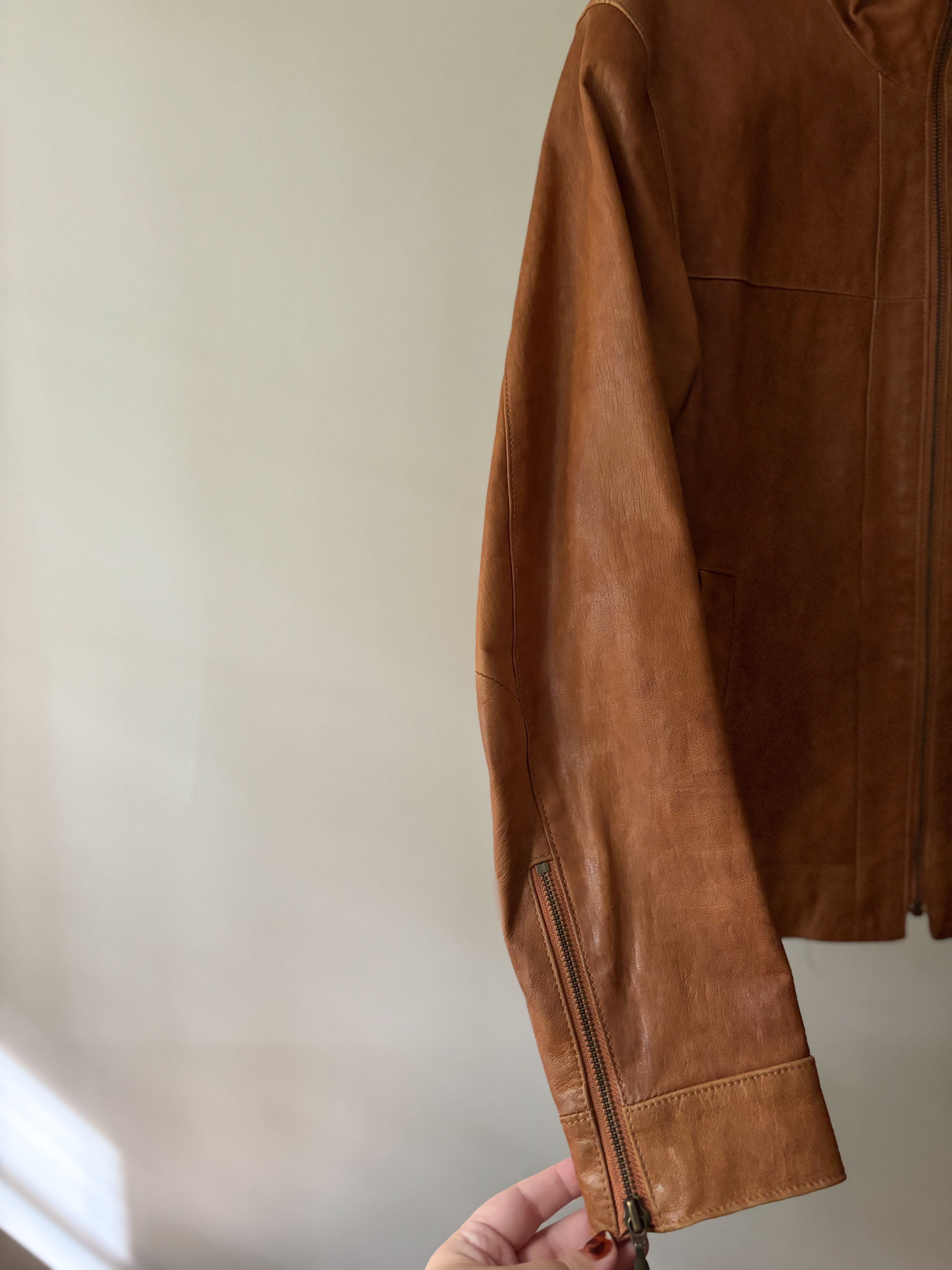 Y2K Brown Italian Leather Jacket, made in Canada
