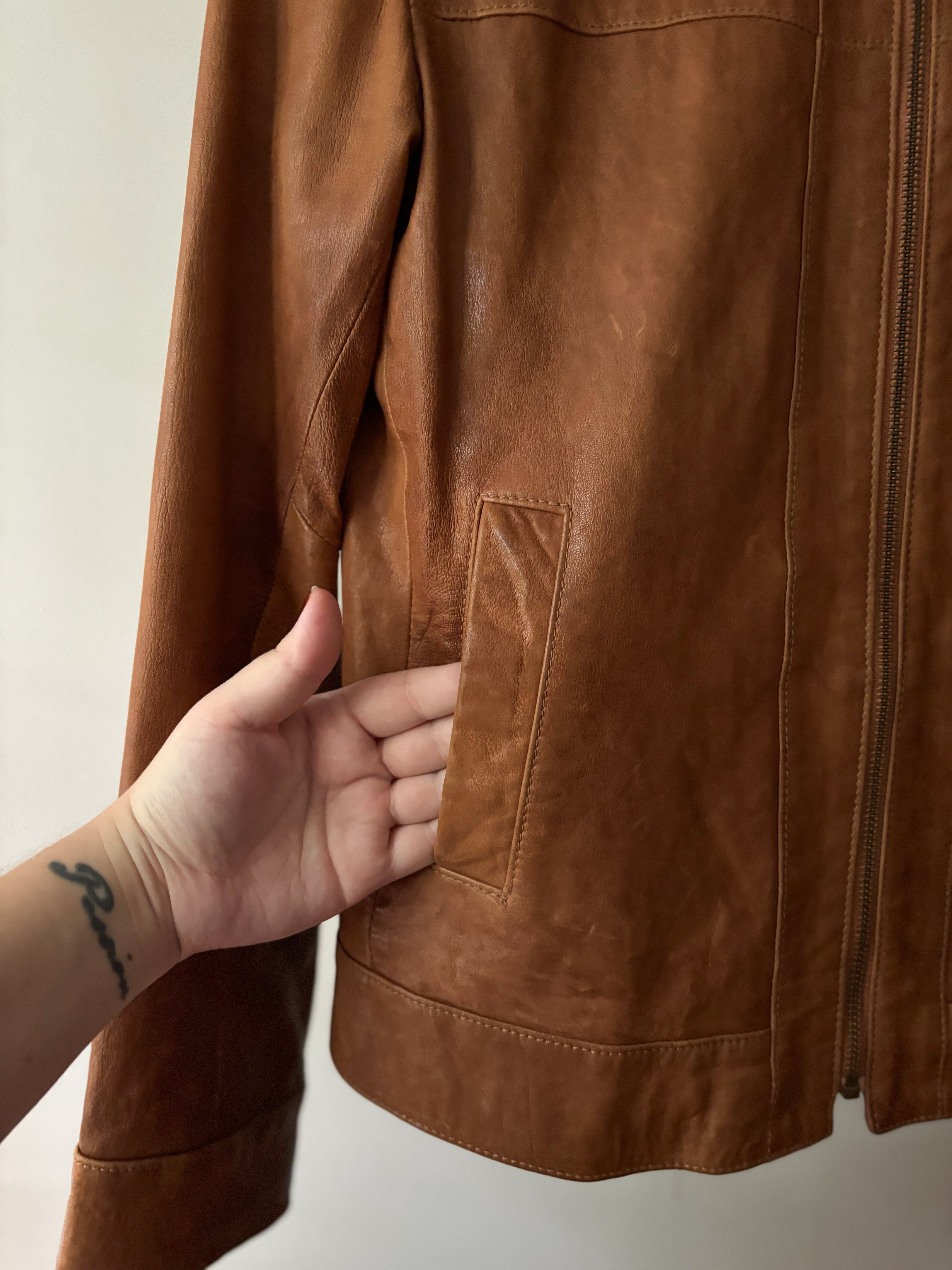 Y2K Brown Italian Leather Jacket, made in Canada