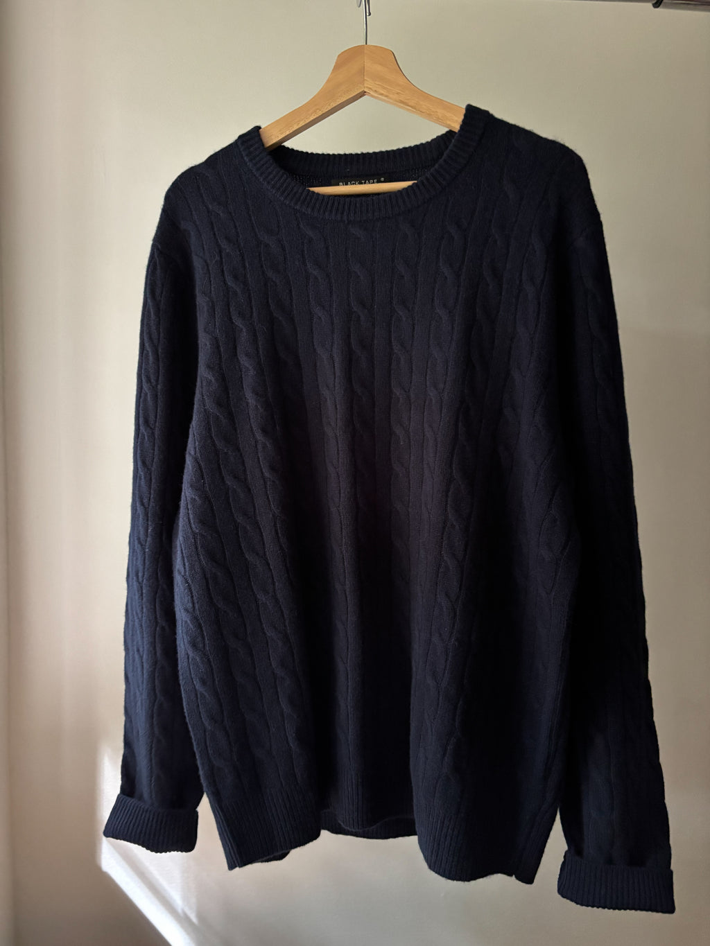 Navy Blue Cashmere Cable knit Sweater