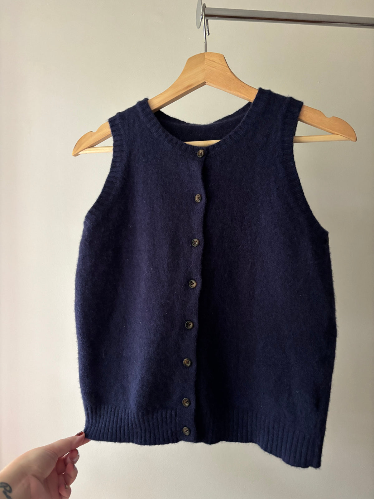 Soft Wool Cropped Navy Blue Sweater Vest