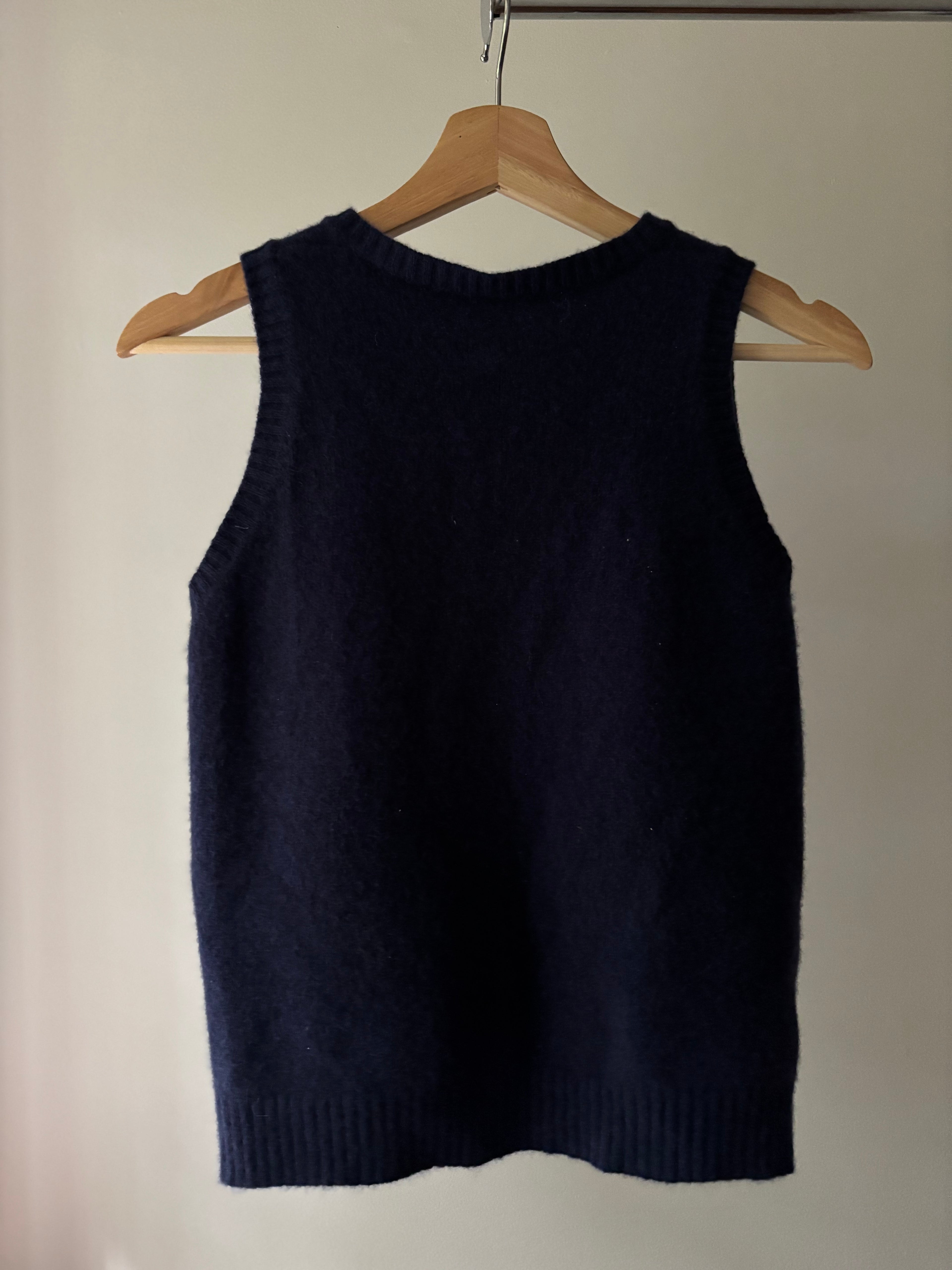 Soft Wool Cropped Navy Blue Sweater Vest