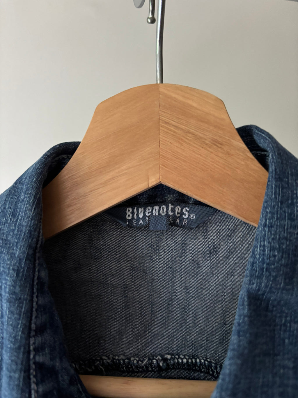 1990s Denim Cropped Blouse | Vintage Jean Shirt