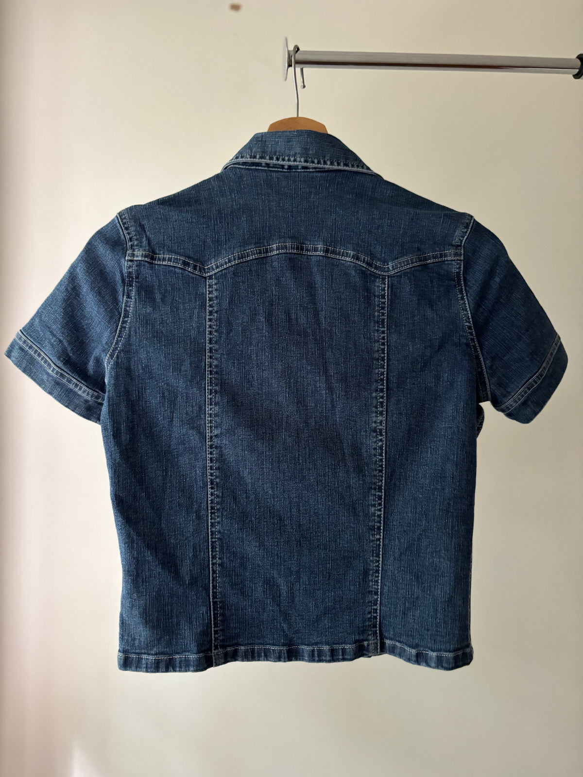 1990s Denim Cropped Blouse | Vintage Jean Shirt