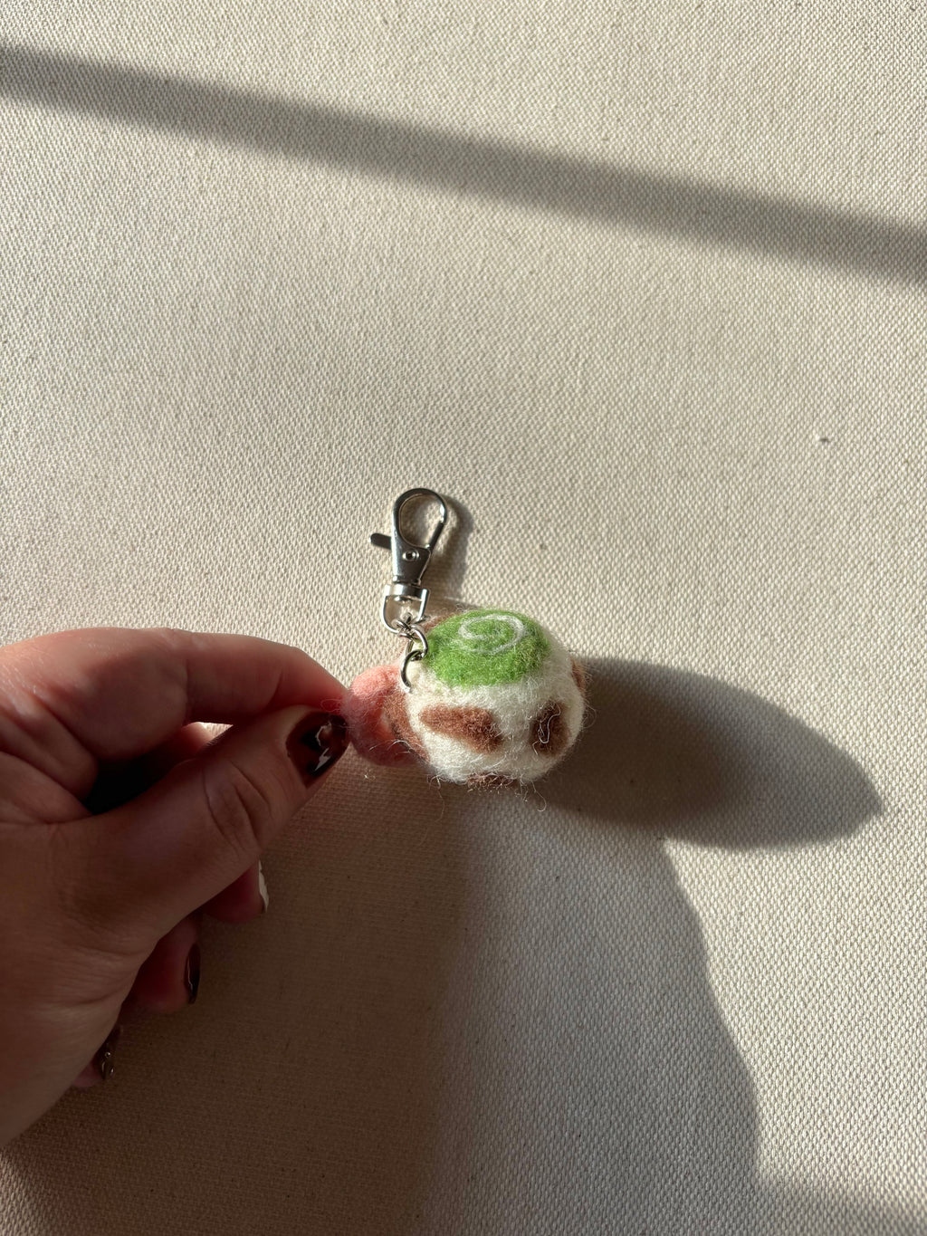 Hand Felted Wool Cow Print Matcha Latté Bag Charm