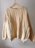 1960s England-Made Boxy Cream Wool Cable knit Sweater