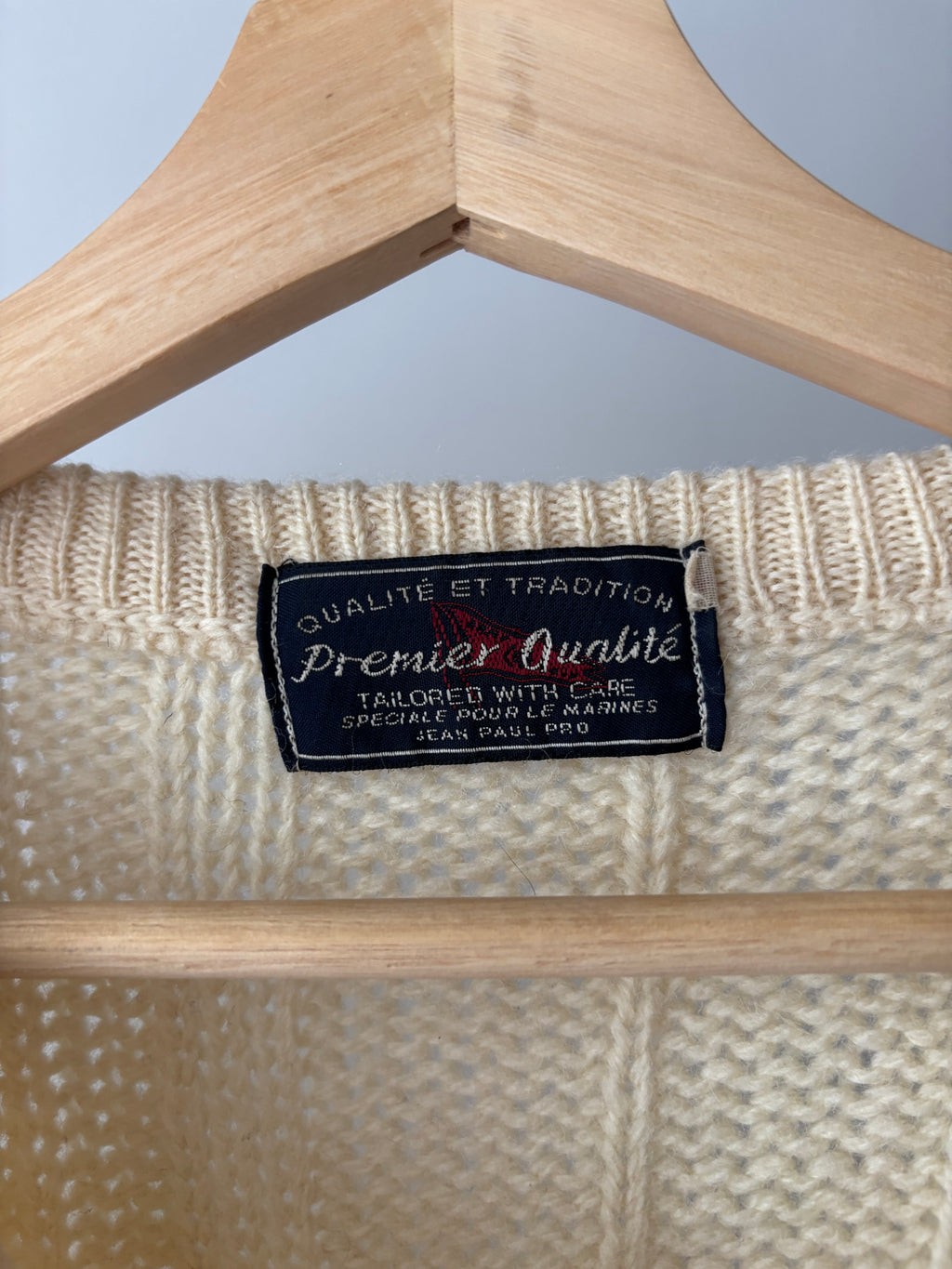 1960s England-Made Boxy Cream Wool Cable knit Sweater