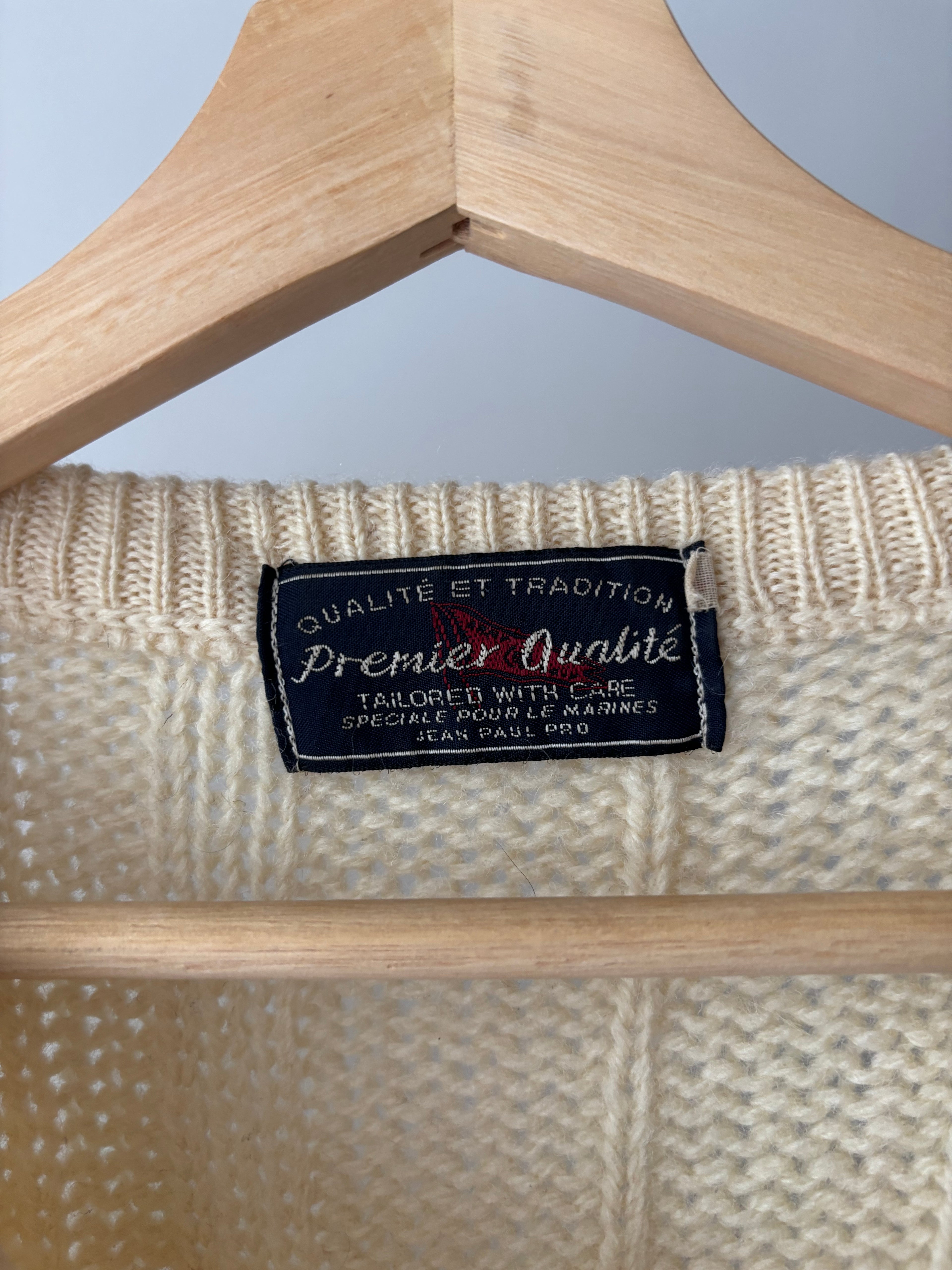 1960s England-Made Boxy Cream Wool Cable knit Sweater