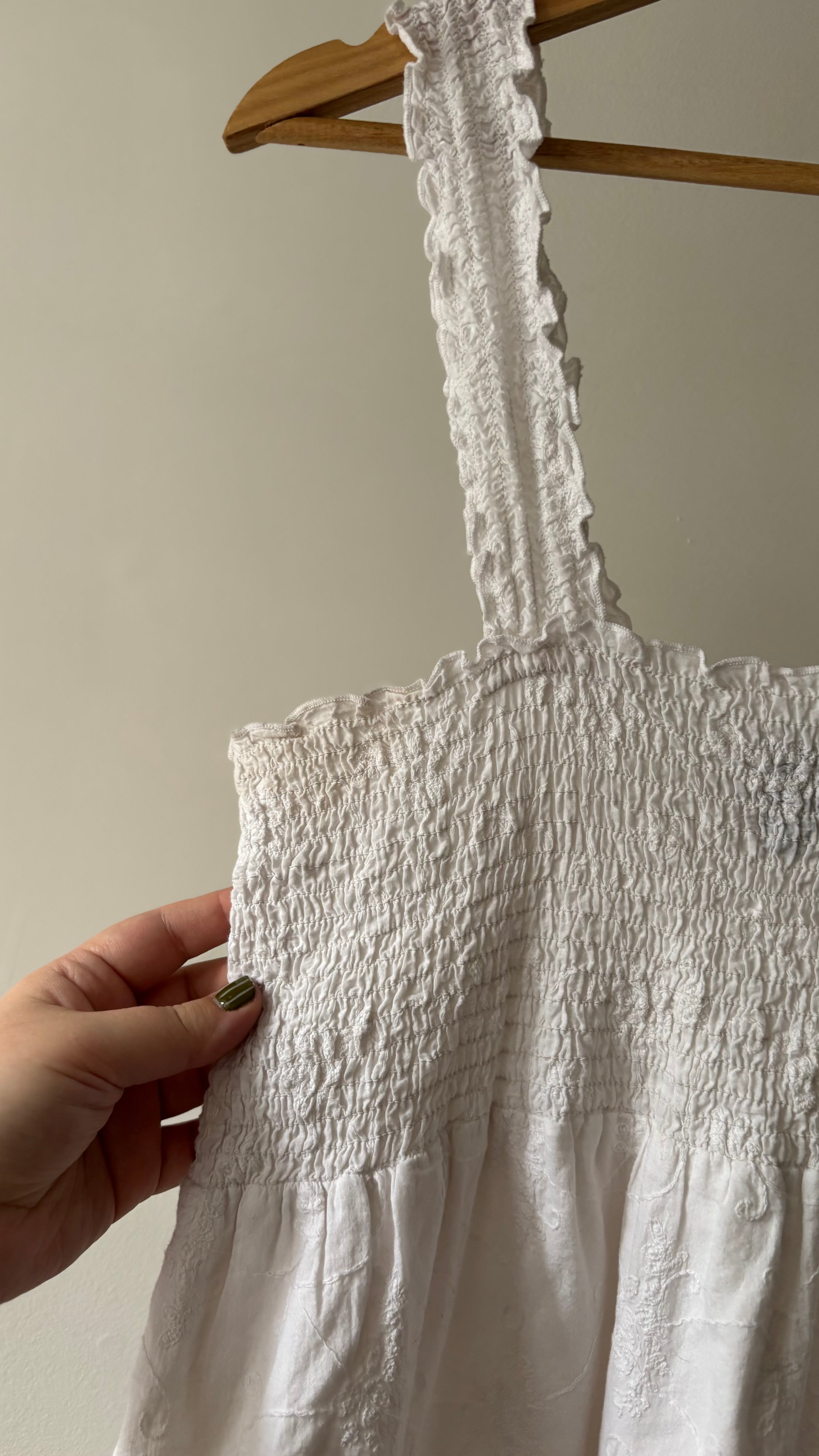 White Cotton Embroidered Floral Smock Dress