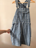 1990s Blue Plaid Mini Overall Dress with Cargo Pockets