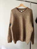 1990s Thick Brown Wool Sweater with Fair Isle Sleeves