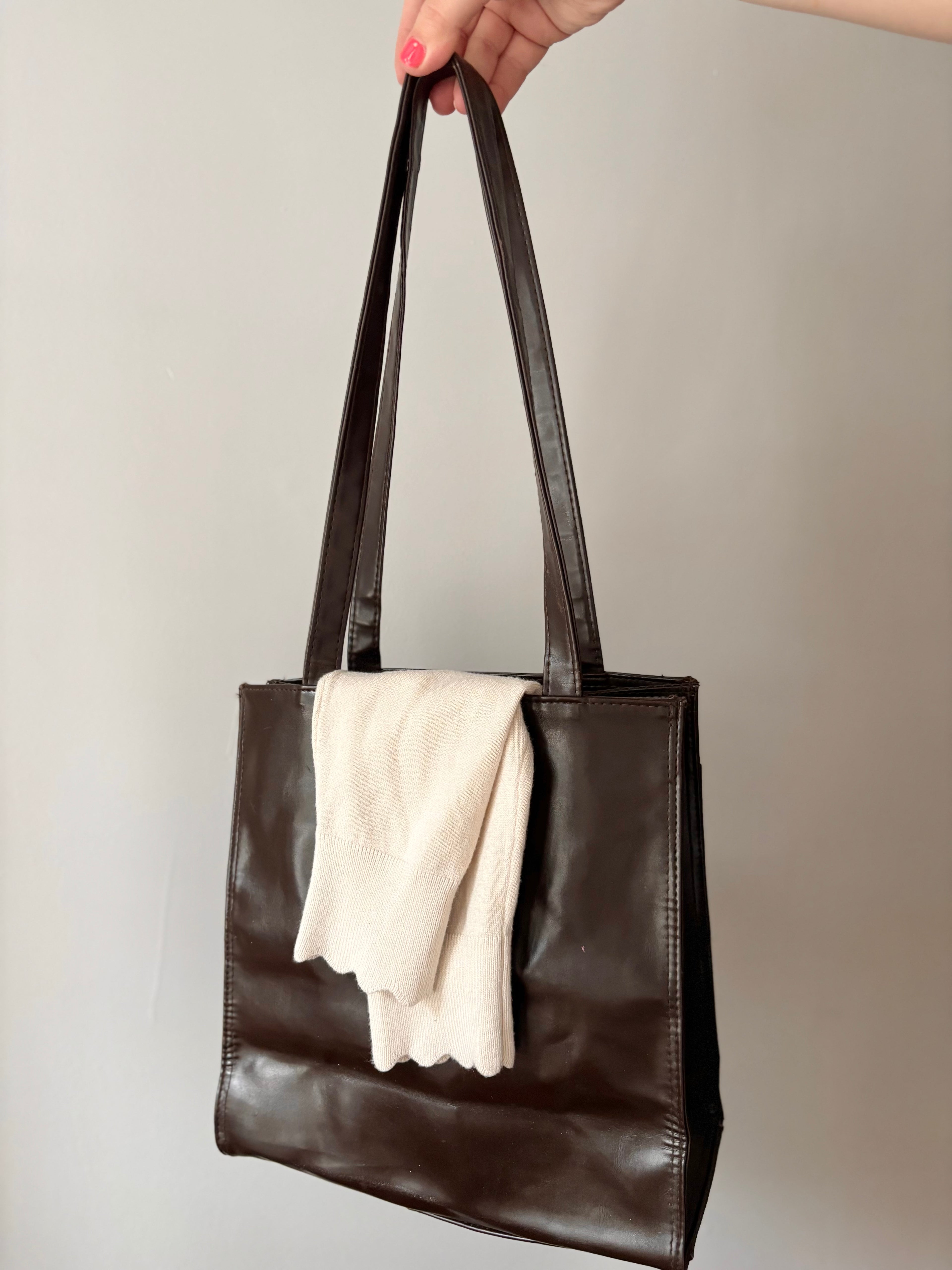 1990s Brown Leather Shoulder Tote Bag