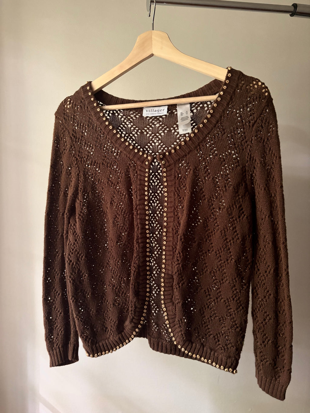 Y2K Cropped Knit Cardigan with Beaded Trim