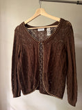 Y2K Cropped Knit Cardigan with Beaded Trim