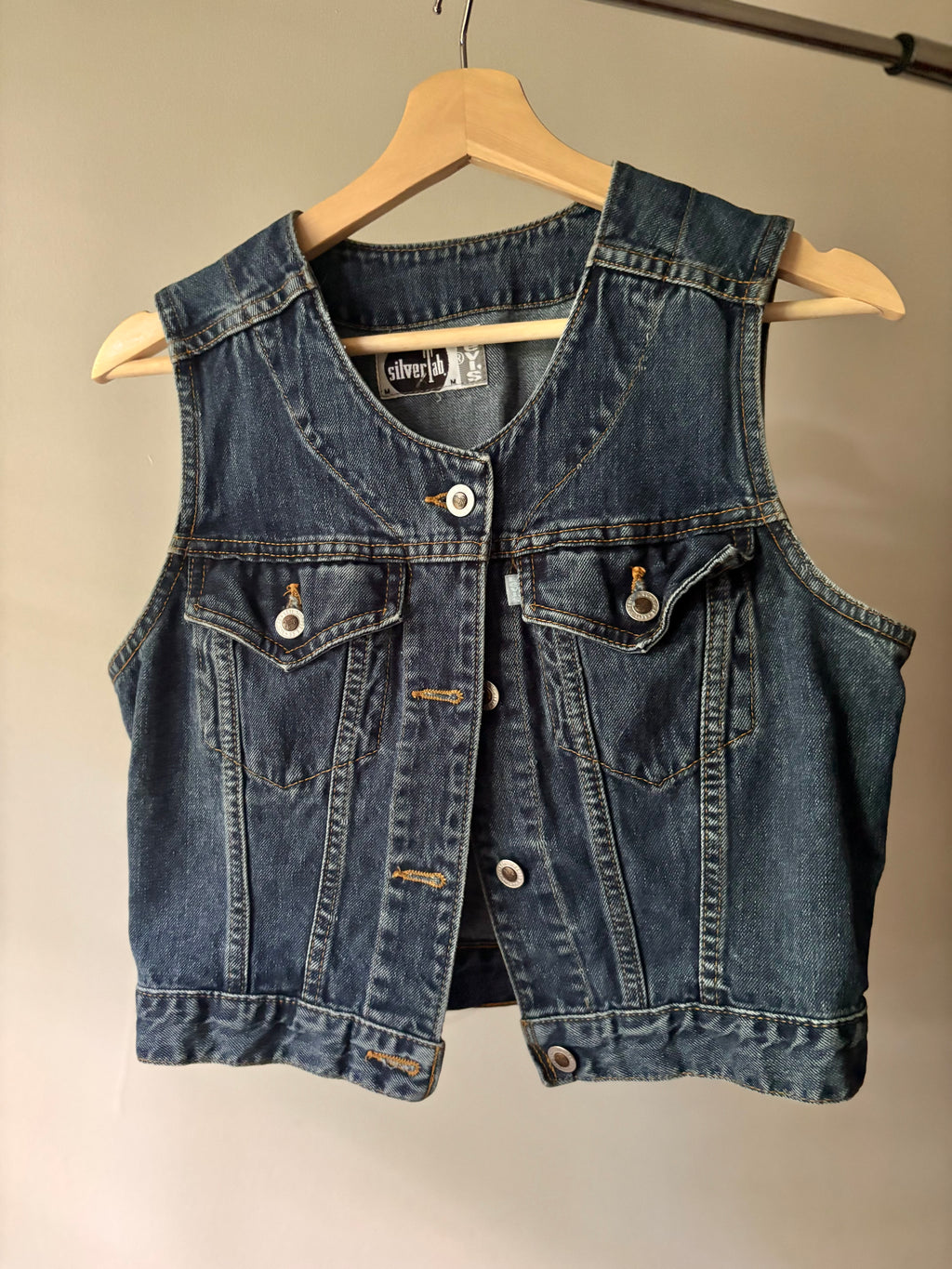 1990s Cropped Denim Silver Tab Vest