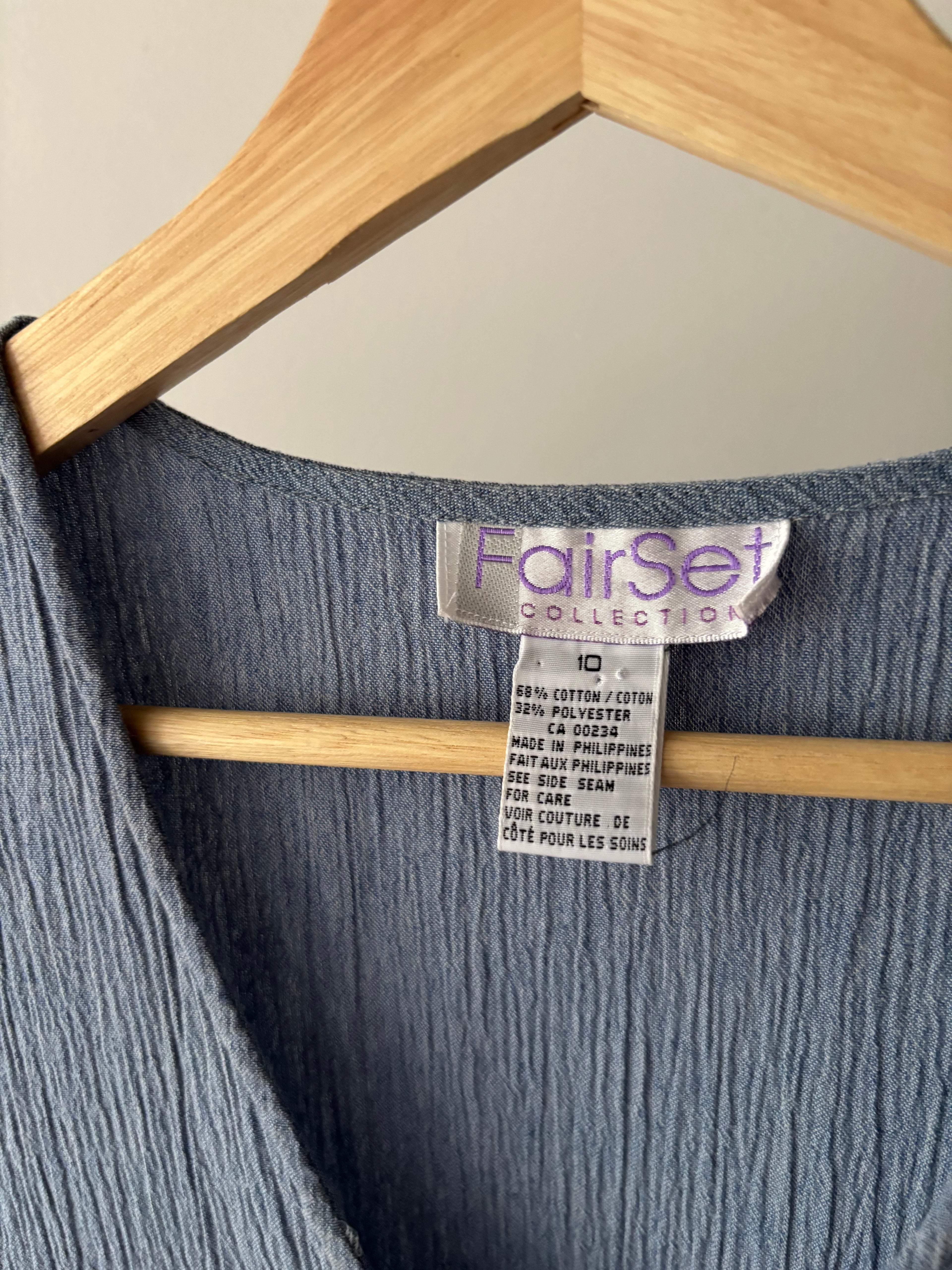 1990s Blue Button Down Smock Dress with Pockets