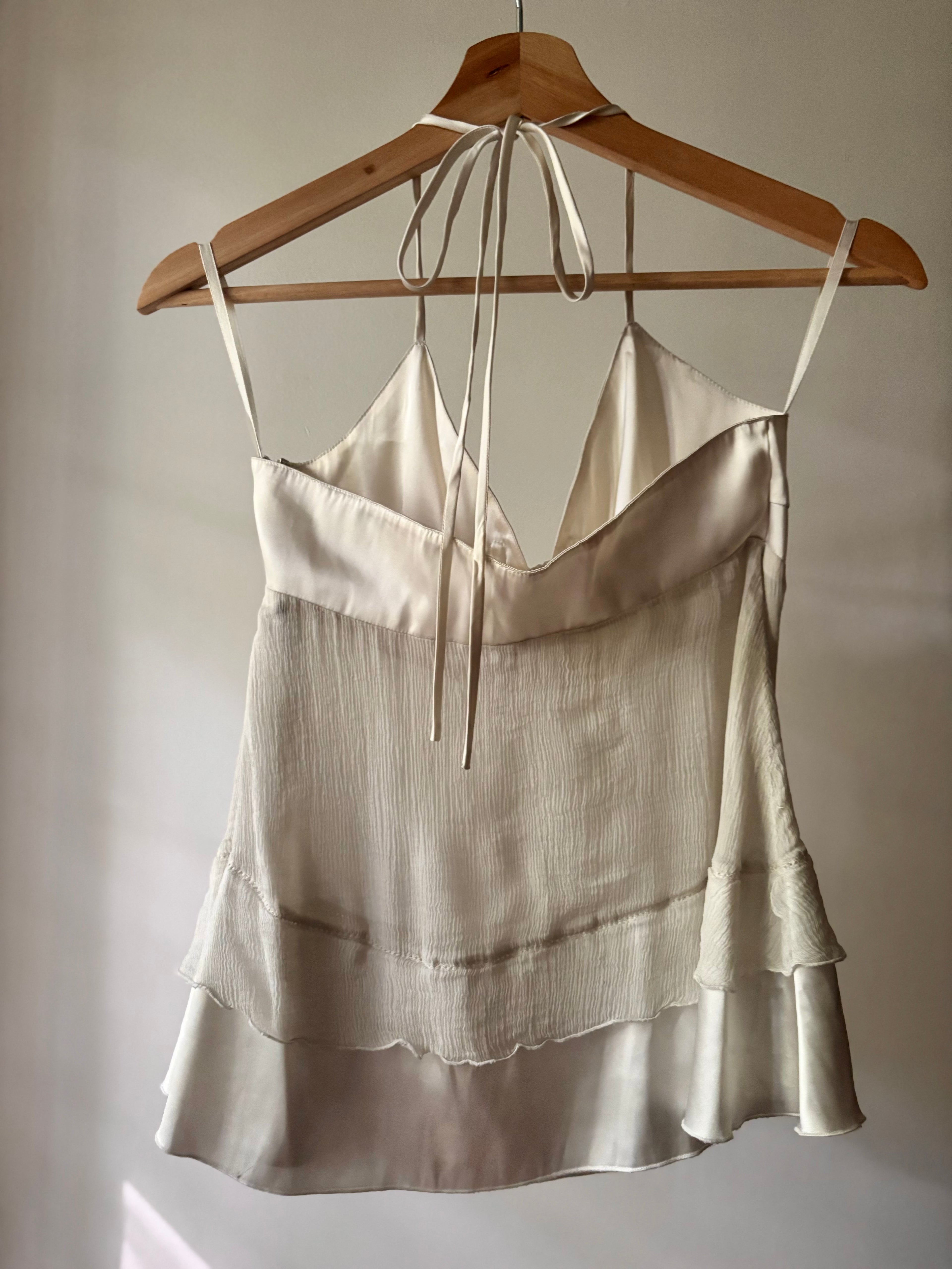 Y2K White Silk JLO Halter Camisole