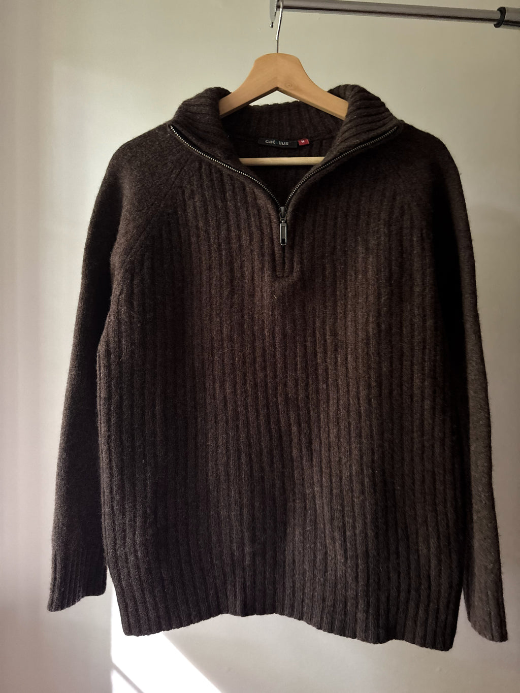 Y2K Chocolate Brown Wool Quarter Zip Sweater