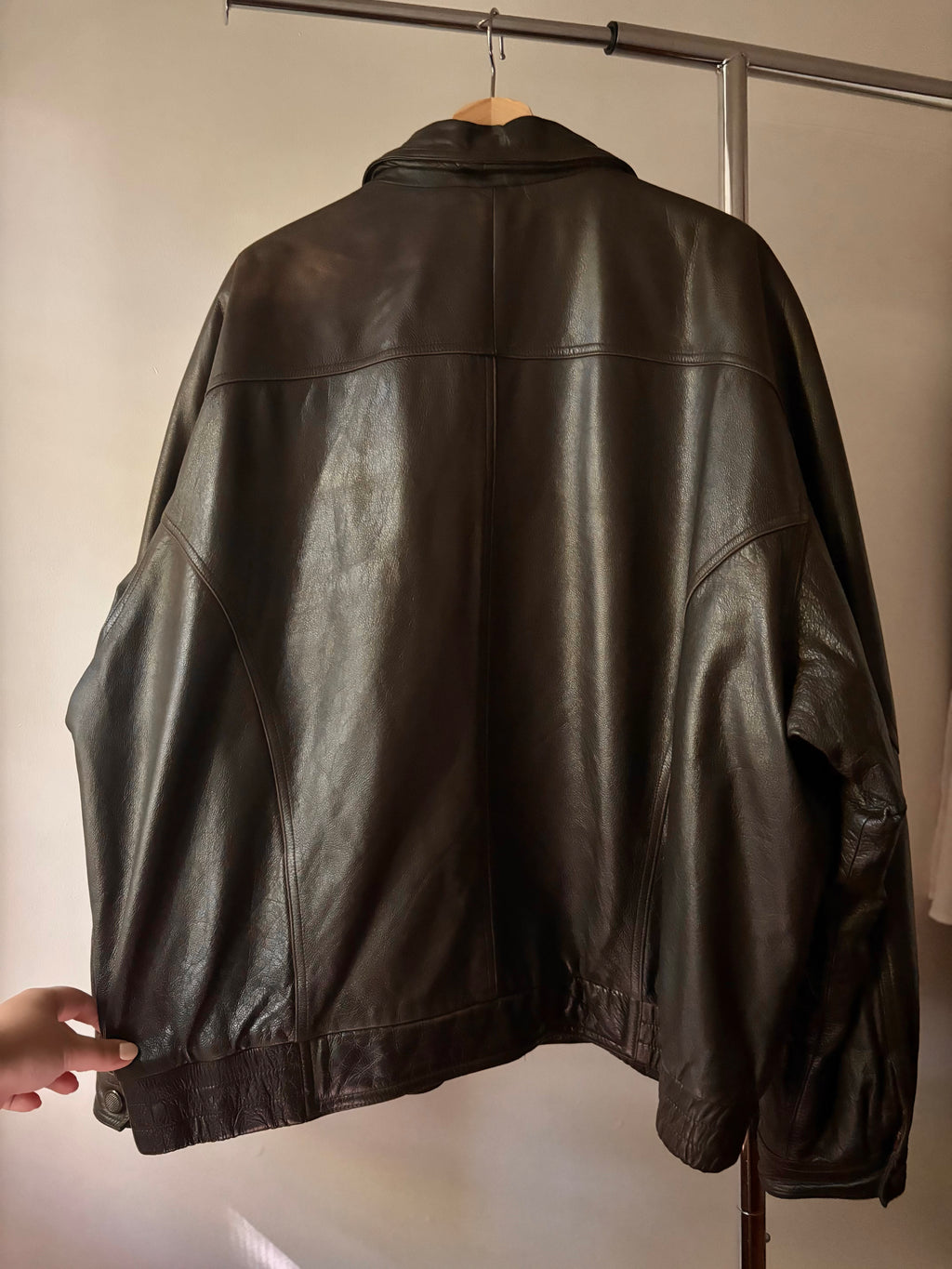 1990s Brown Leather Bomber Jacket | Vintage Oversized Coat