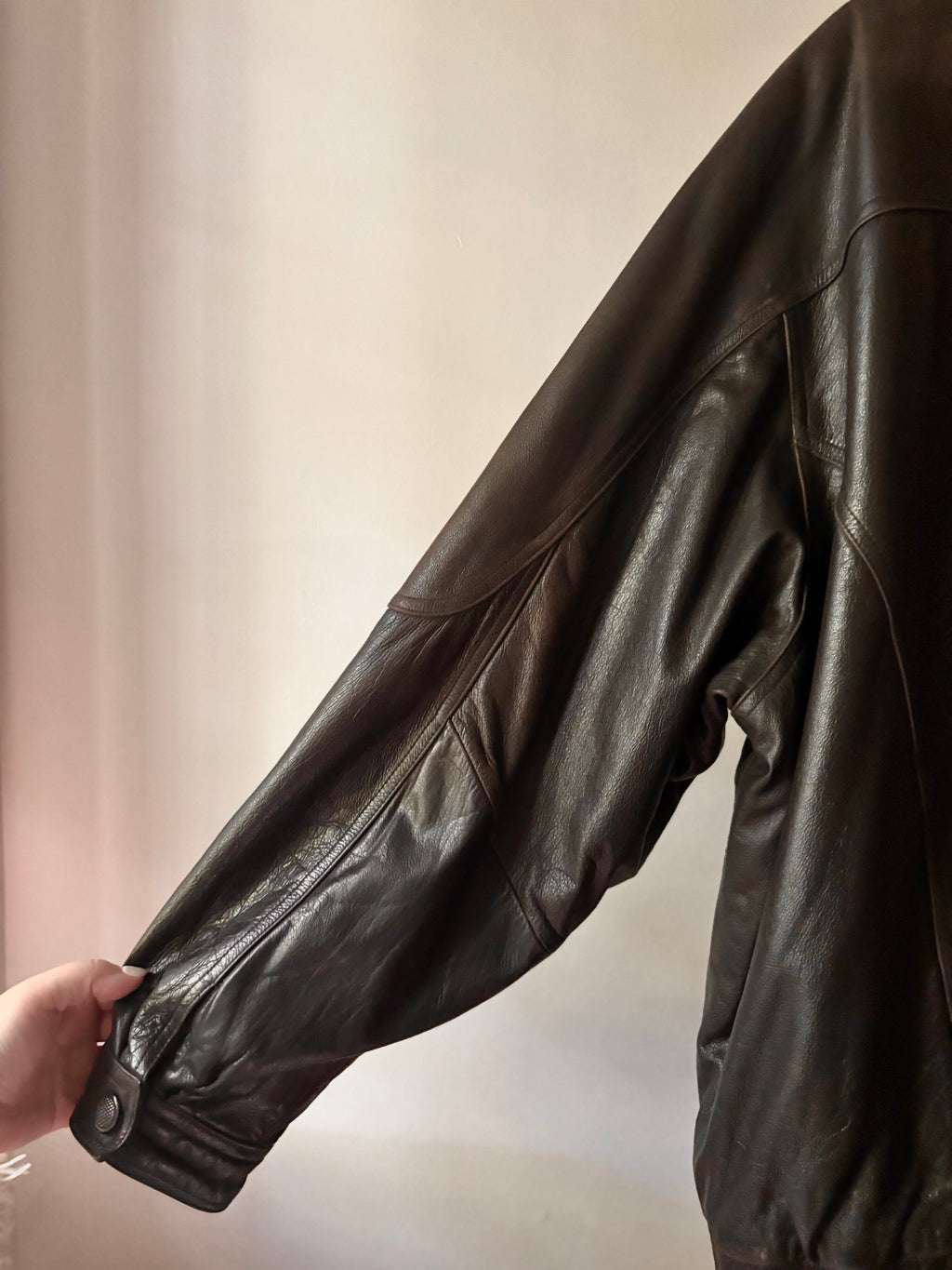 1990s Brown Leather Bomber Jacket | Vintage Oversized Coat