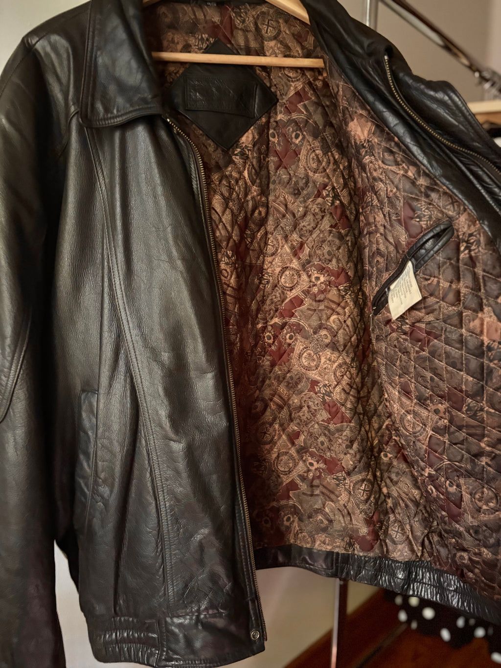 1990s Brown Leather Bomber Jacket | Vintage Oversized Coat