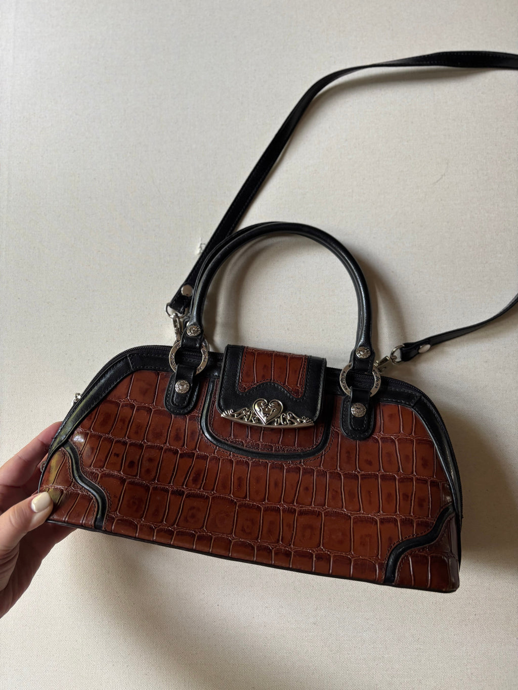 1990s Brown Leather Faux Alligator Purse